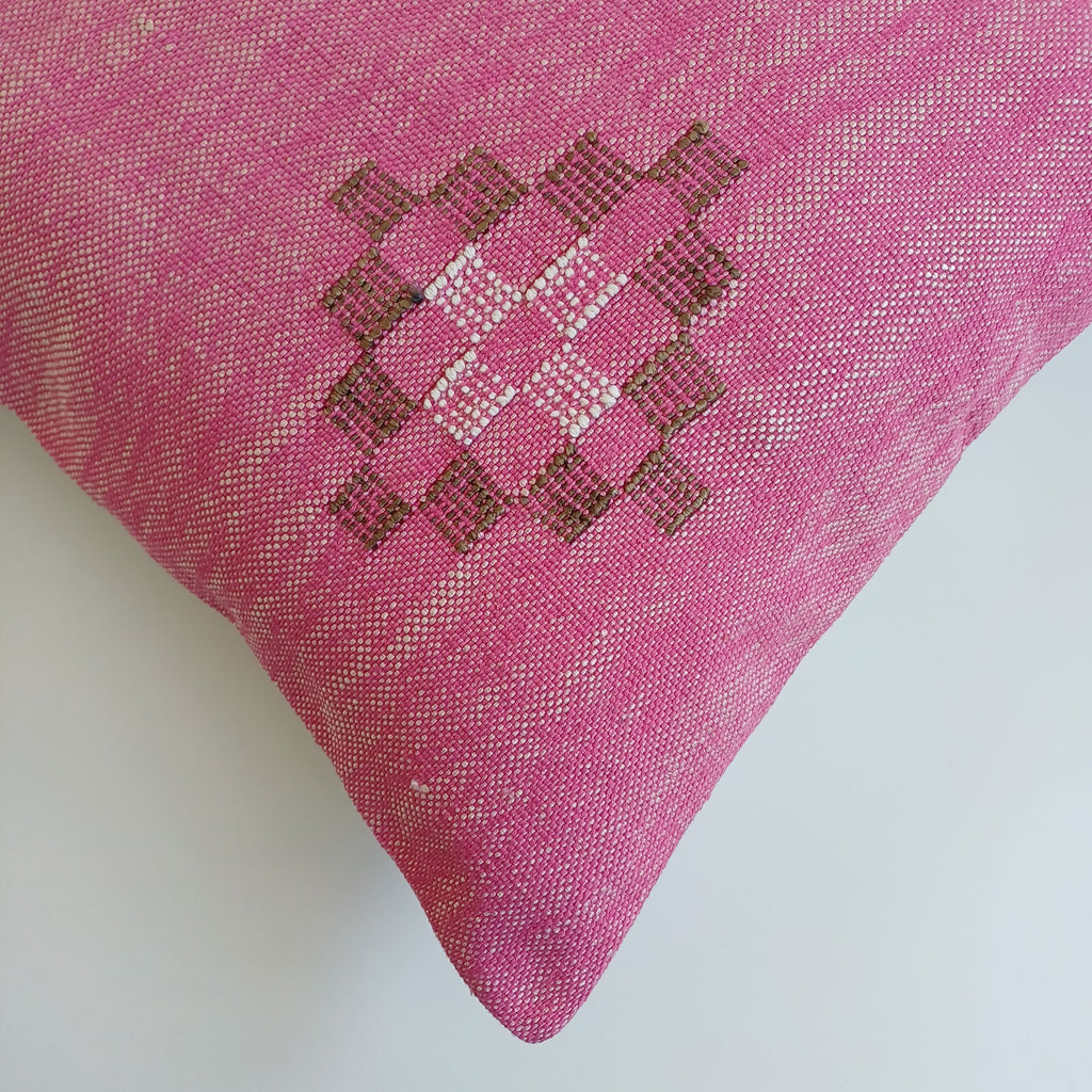 Moroccan Handmade Pink Cactus Silk Cushion Cover 20''x20'' / 50x50 CM