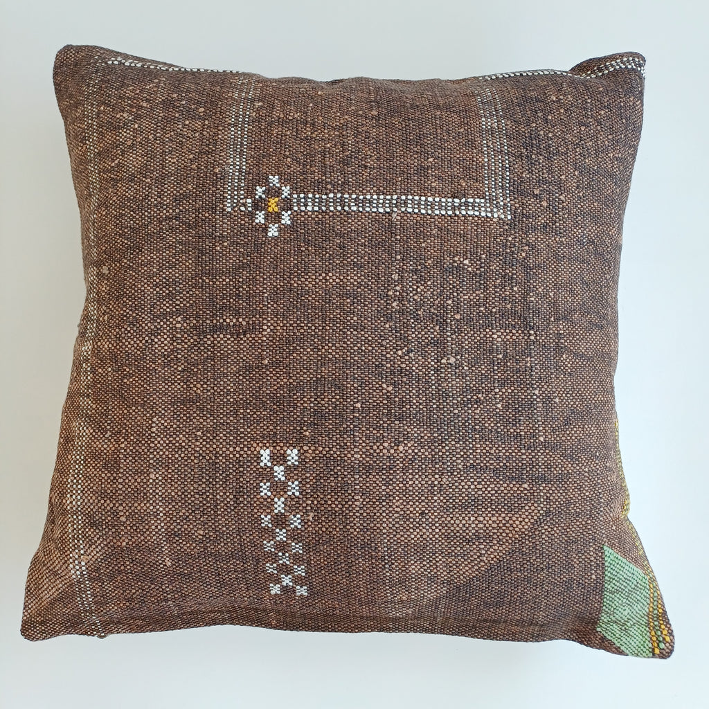 Moroccan Handmade Charcoal Brown Cactus Silk Cushion Cover 20''x20'' / 50x50 CM