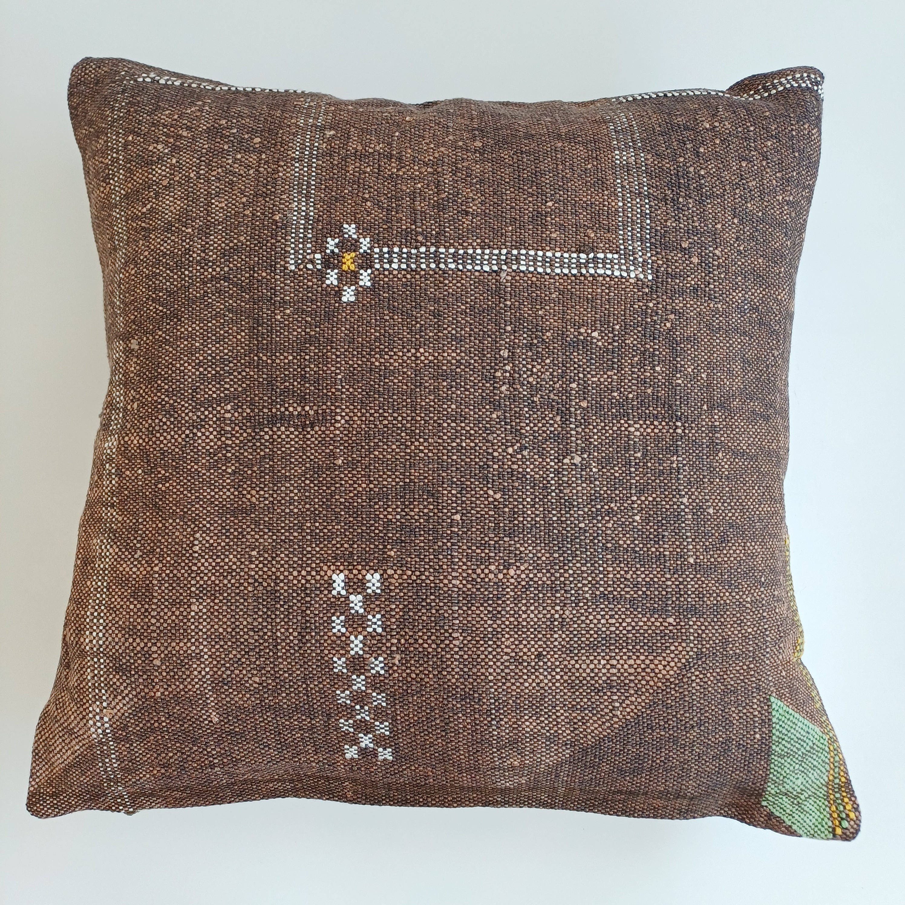 Moroccan Handmade Charcoal Brown Cactus Silk Cushion Cover 20''x20'' / 50x50 CM