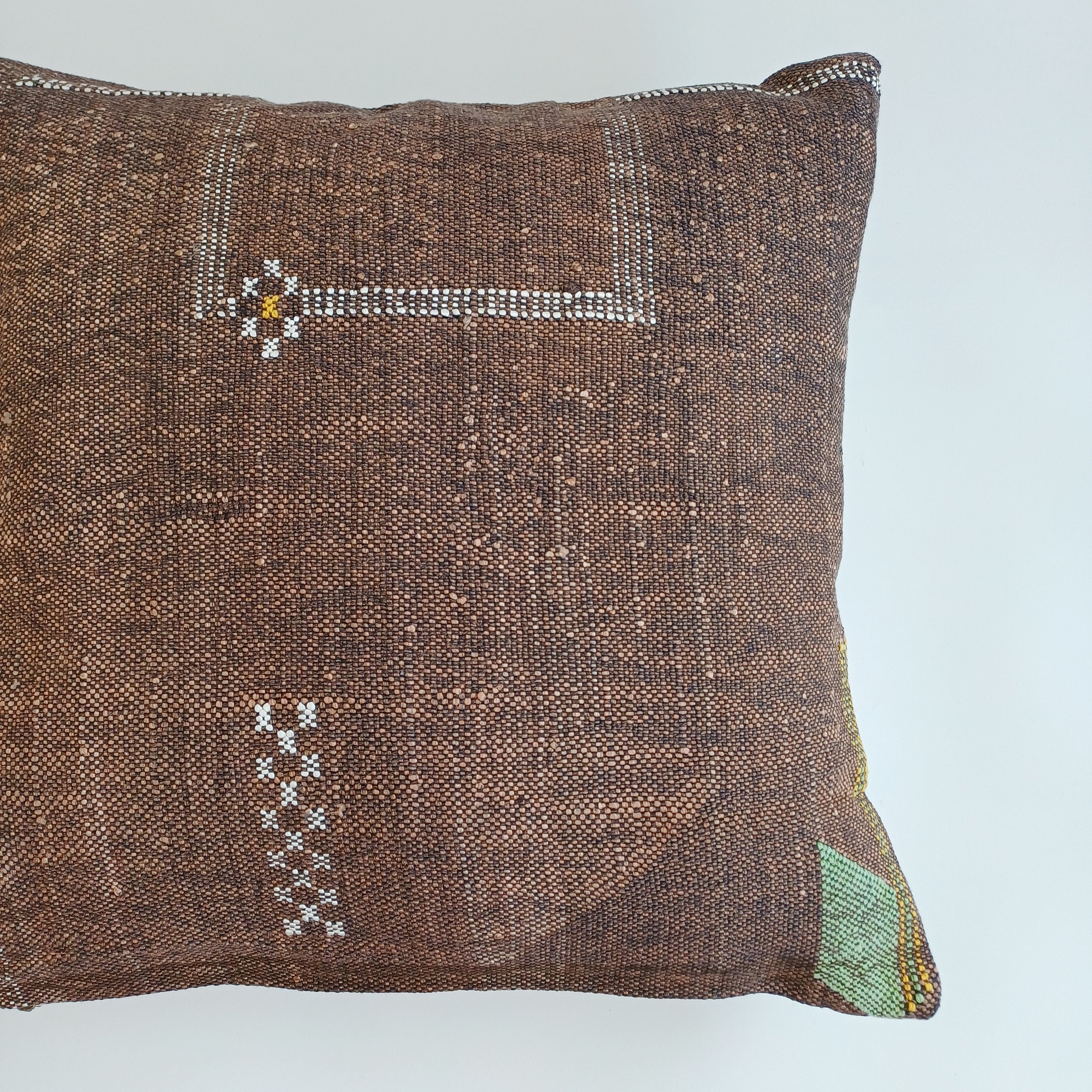 Moroccan Handmade Charcoal Brown Cactus Silk Cushion Cover 20''x20'' / 50x50 CM