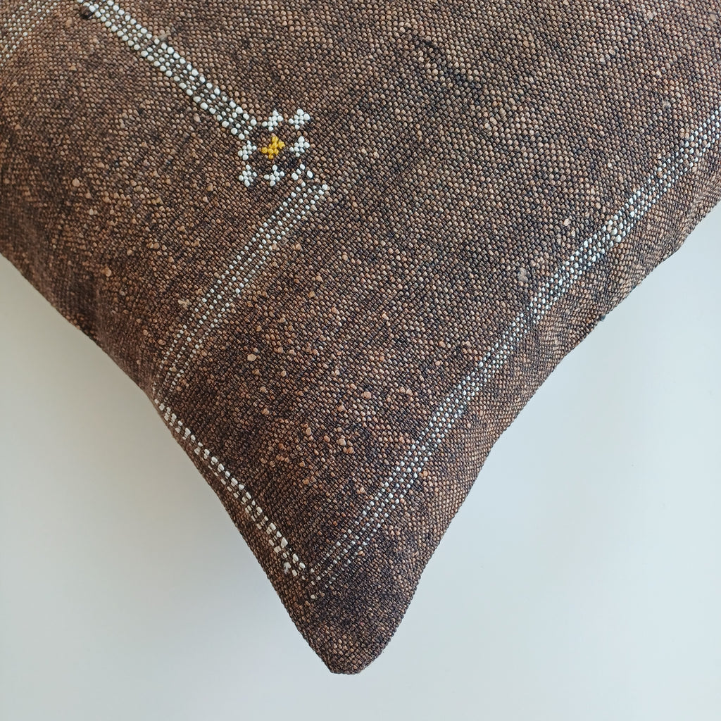 Moroccan Handmade Charcoal Brown Cactus Silk Cushion Cover 20''x20'' / 50x50 CM
