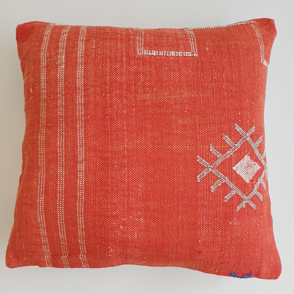 Moroccan Handmade Orange Red Cactus Silk Cushion Cover 20''x20'' / 50x50 CM