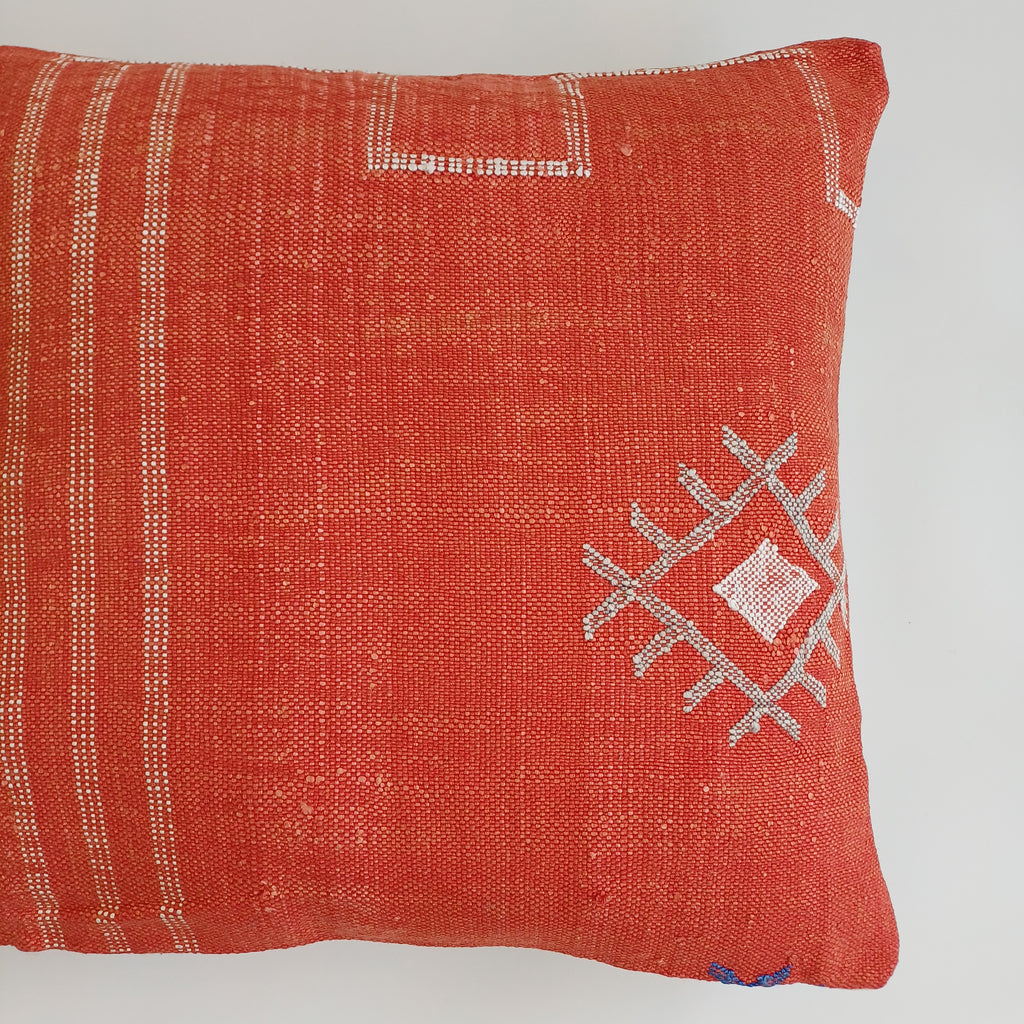 Moroccan Handmade Orange Red Cactus Silk Cushion Cover 20''x20'' / 50x50 CM