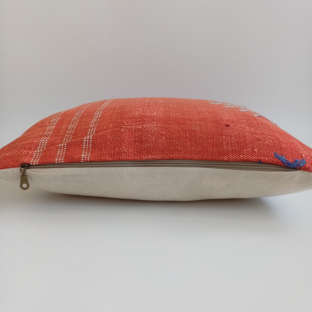 Moroccan Handmade Orange Red Cactus Silk Cushion Cover 20''x20'' / 50x50 CM