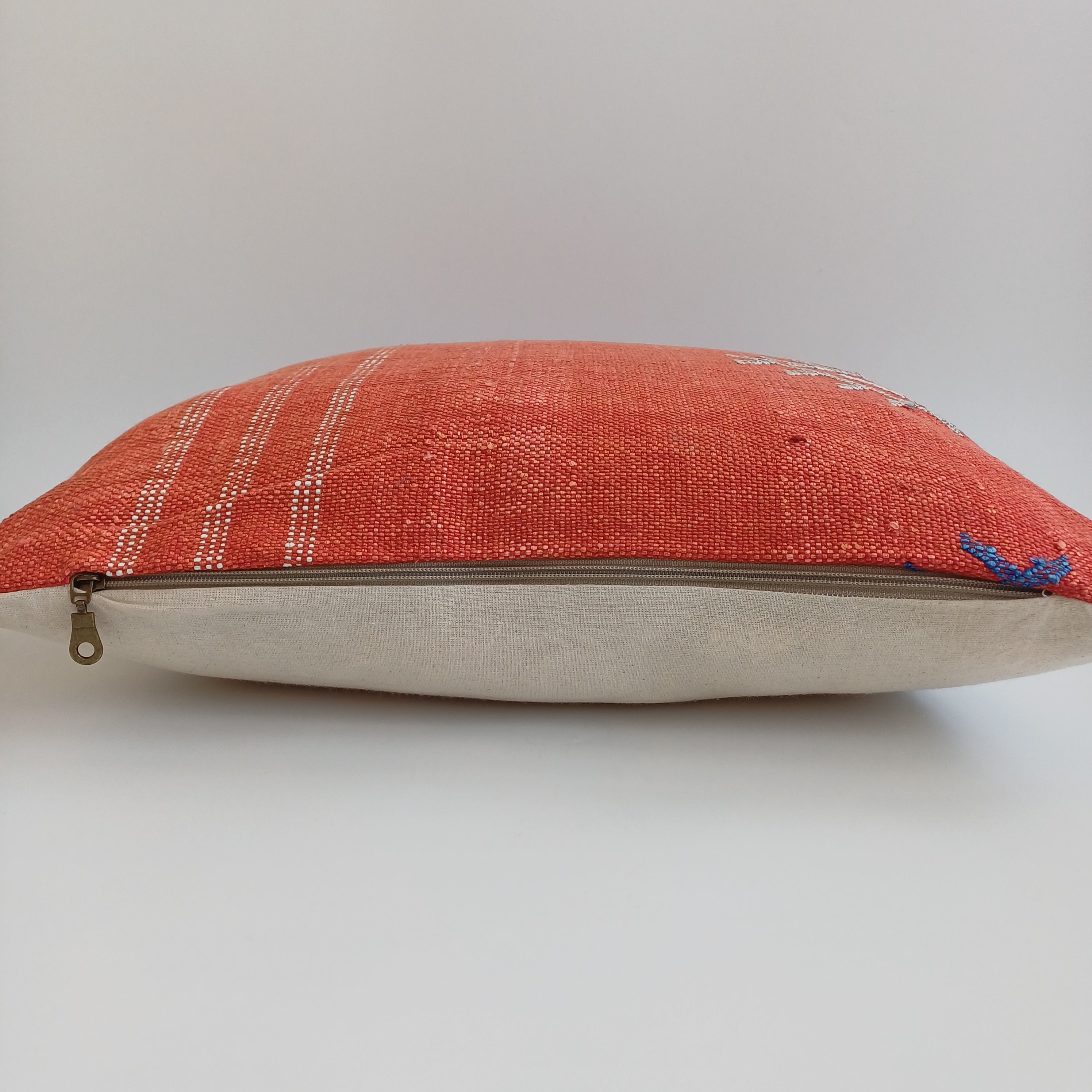 Moroccan Handmade Orange Red Cactus Silk Cushion Cover 20''x20'' / 50x50 CM