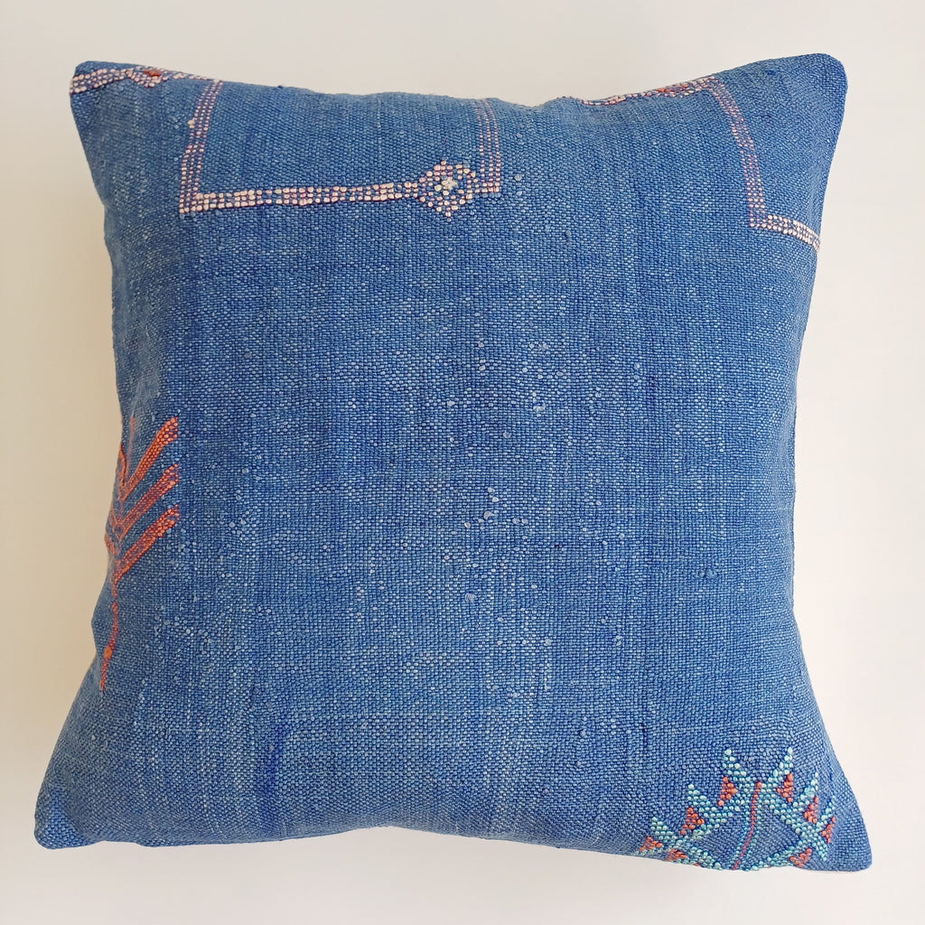 Moroccan Handmade Royal Blue Cactus Silk Cushion Cover 20''x20'' / 50x50 CM