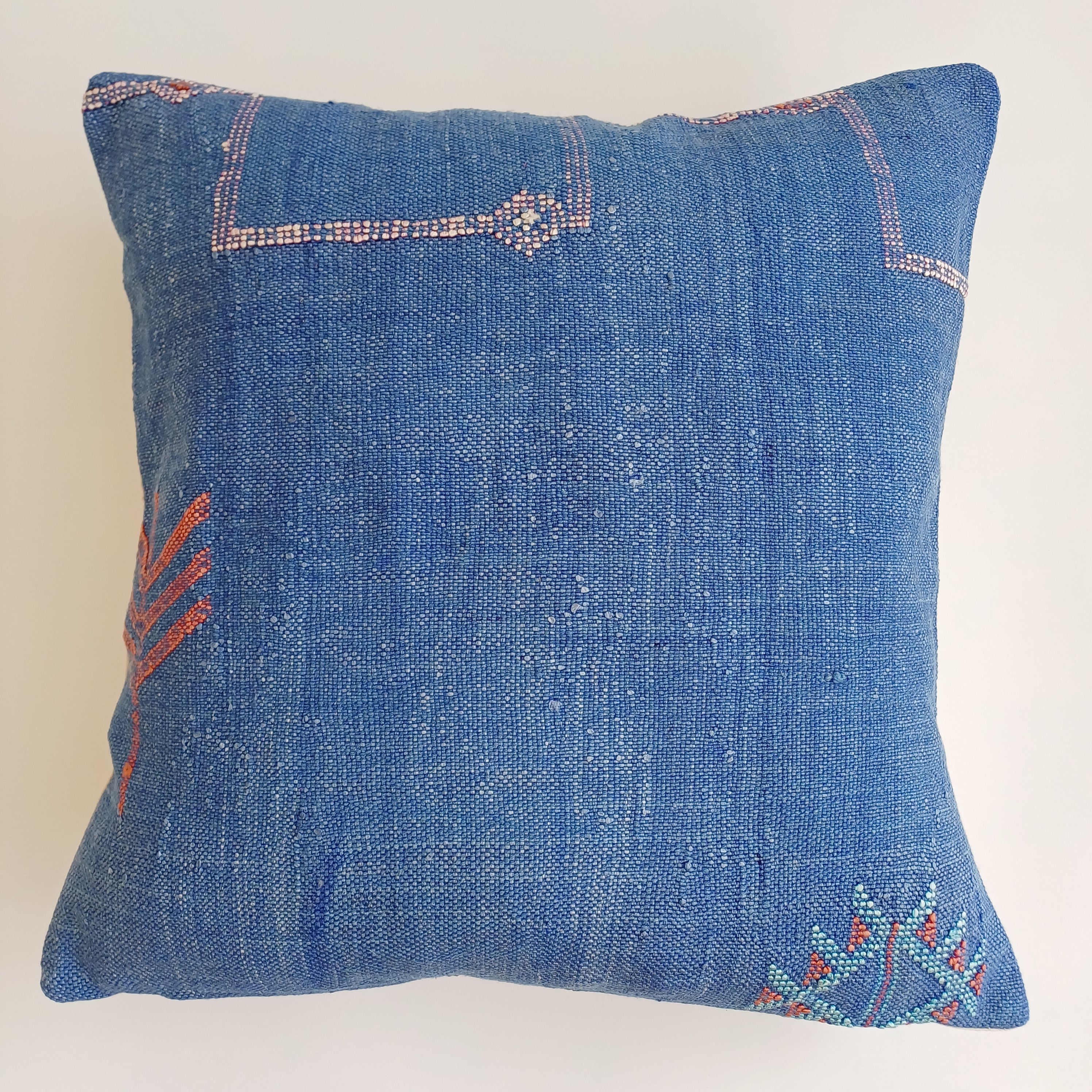 Moroccan Handmade Royal Blue Cactus Silk Cushion Cover 20''x20'' / 50x50 CM