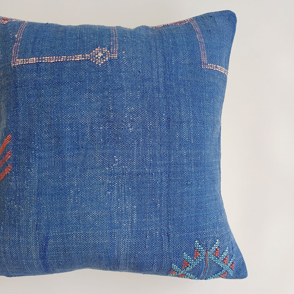 Moroccan Handmade Royal Blue Cactus Silk Cushion Cover 20''x20'' / 50x50 CM