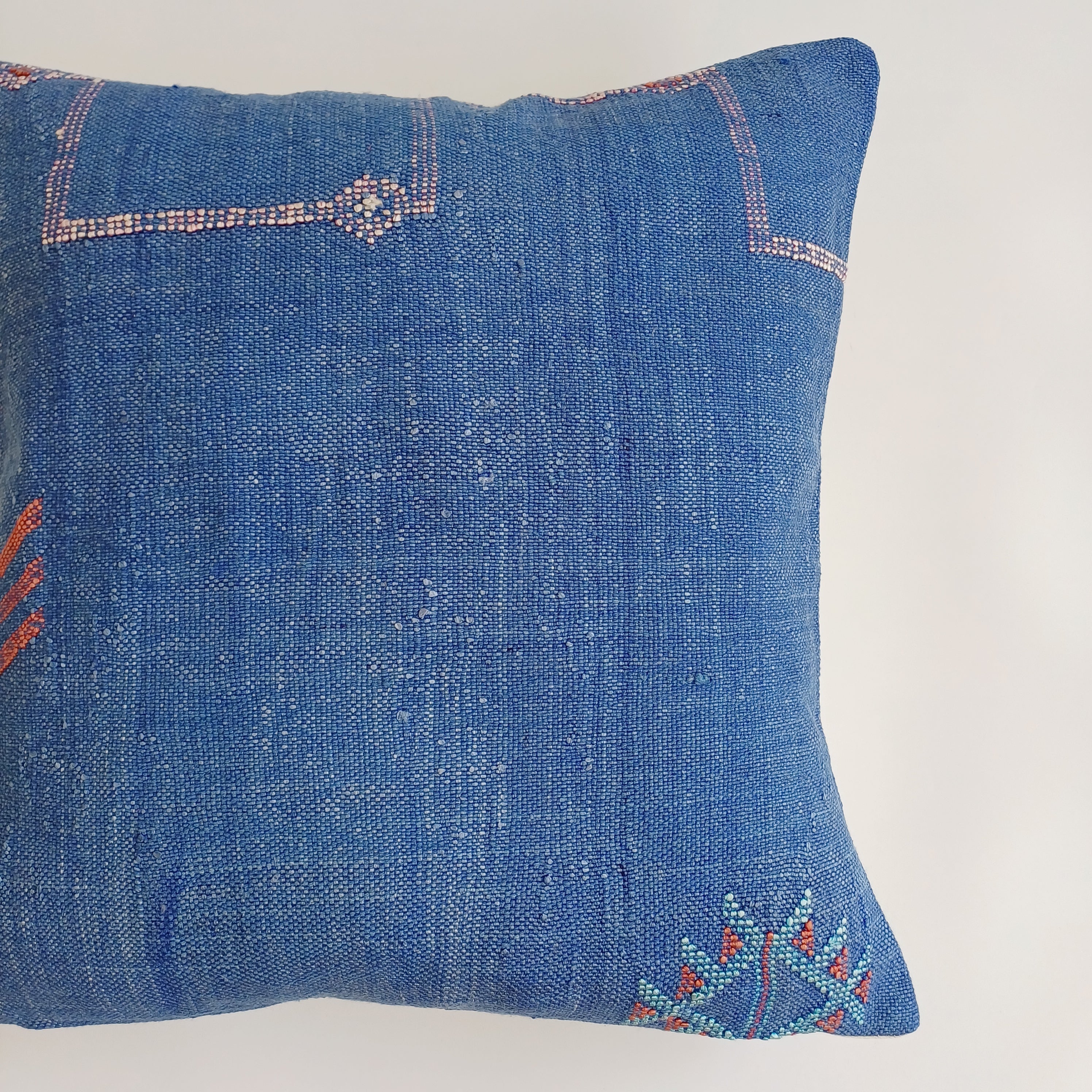 Moroccan Handmade Royal Blue Cactus Silk Cushion Cover 20''x20'' / 50x50 CM