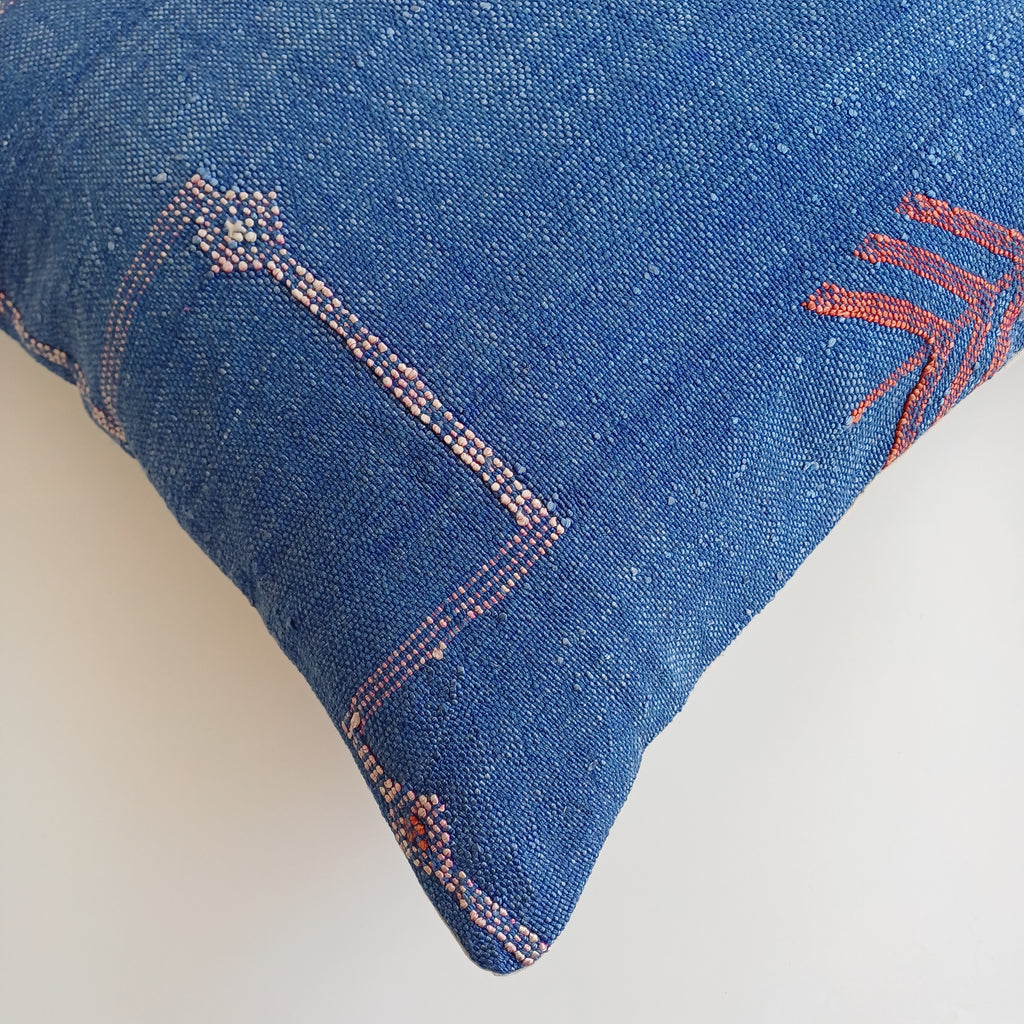 Moroccan Handmade Royal Blue Cactus Silk Cushion Cover 20''x20'' / 50x50 CM