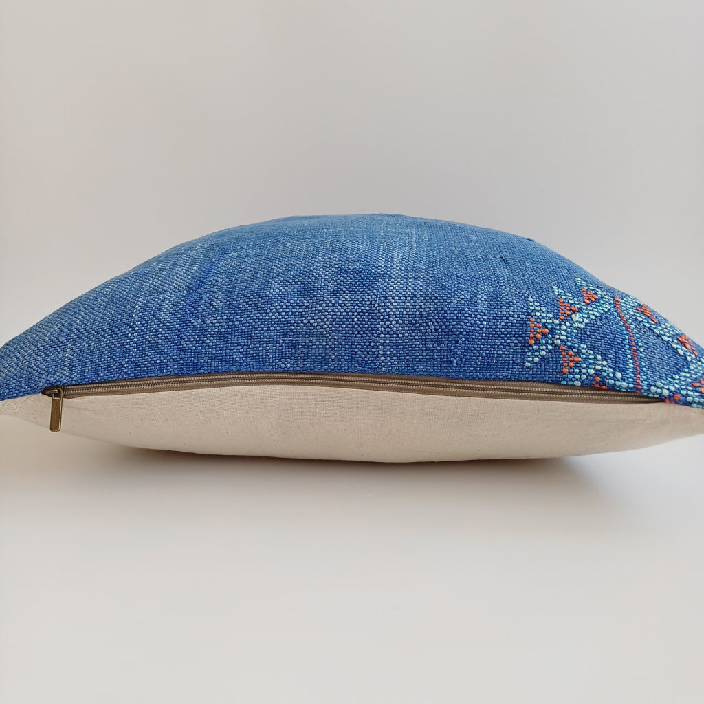 Moroccan Handmade Royal Blue Cactus Silk Cushion Cover 20''x20'' / 50x50 CM