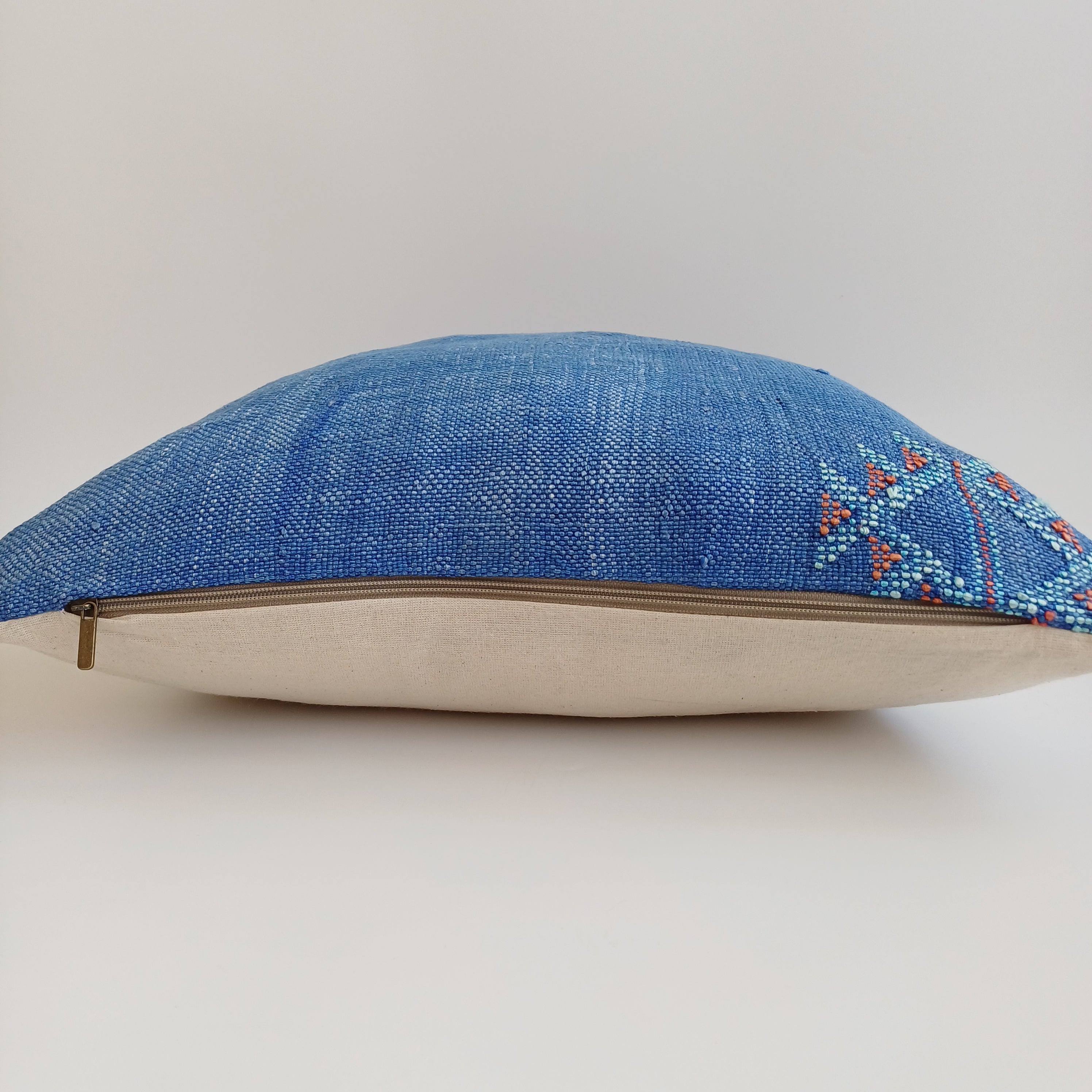 Moroccan Handmade Royal Blue Cactus Silk Cushion Cover 20''x20'' / 50x50 CM