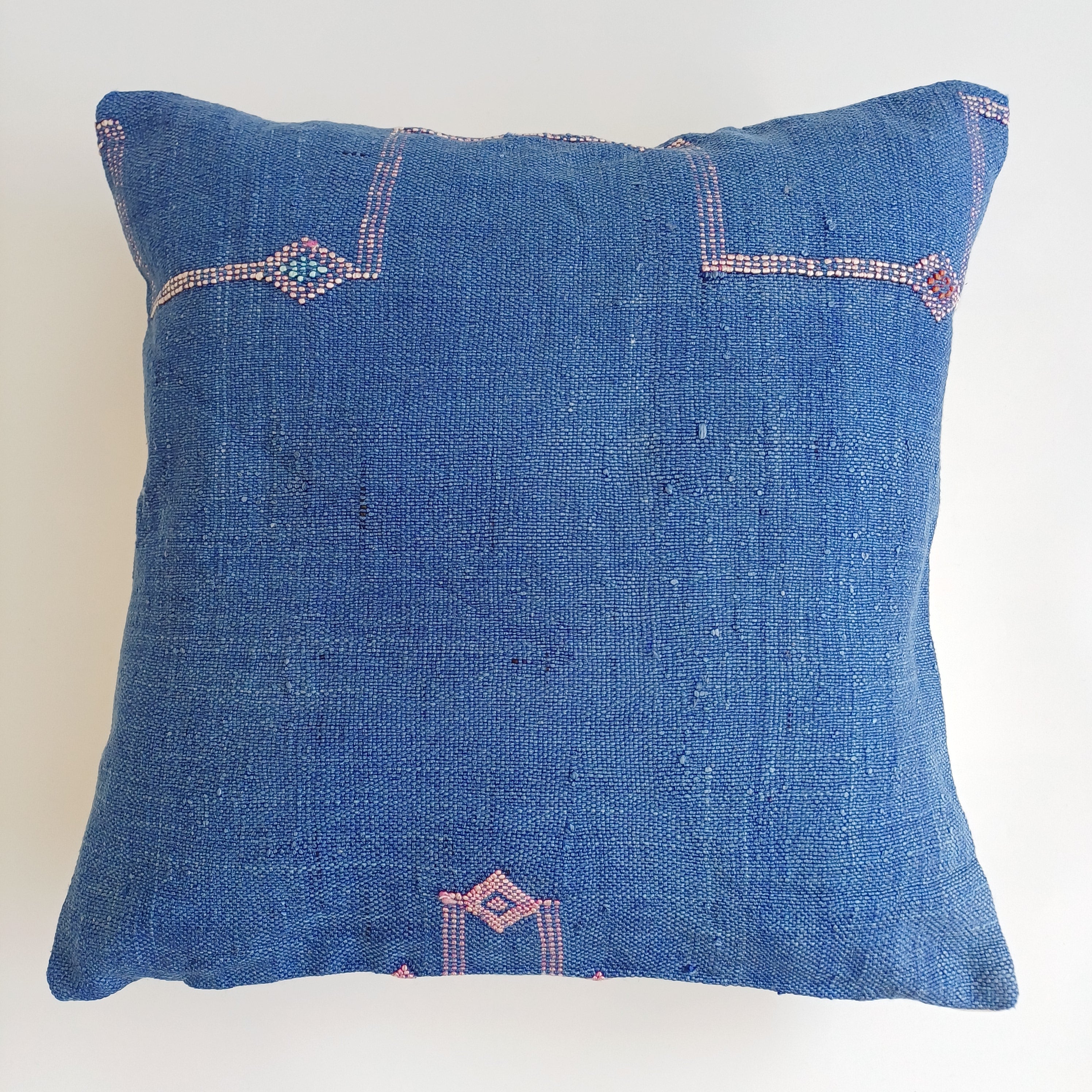 Moroccan Handmade Royal Blue Cactus Silk Cushion Cover 20''x20'' / 50x50 CM