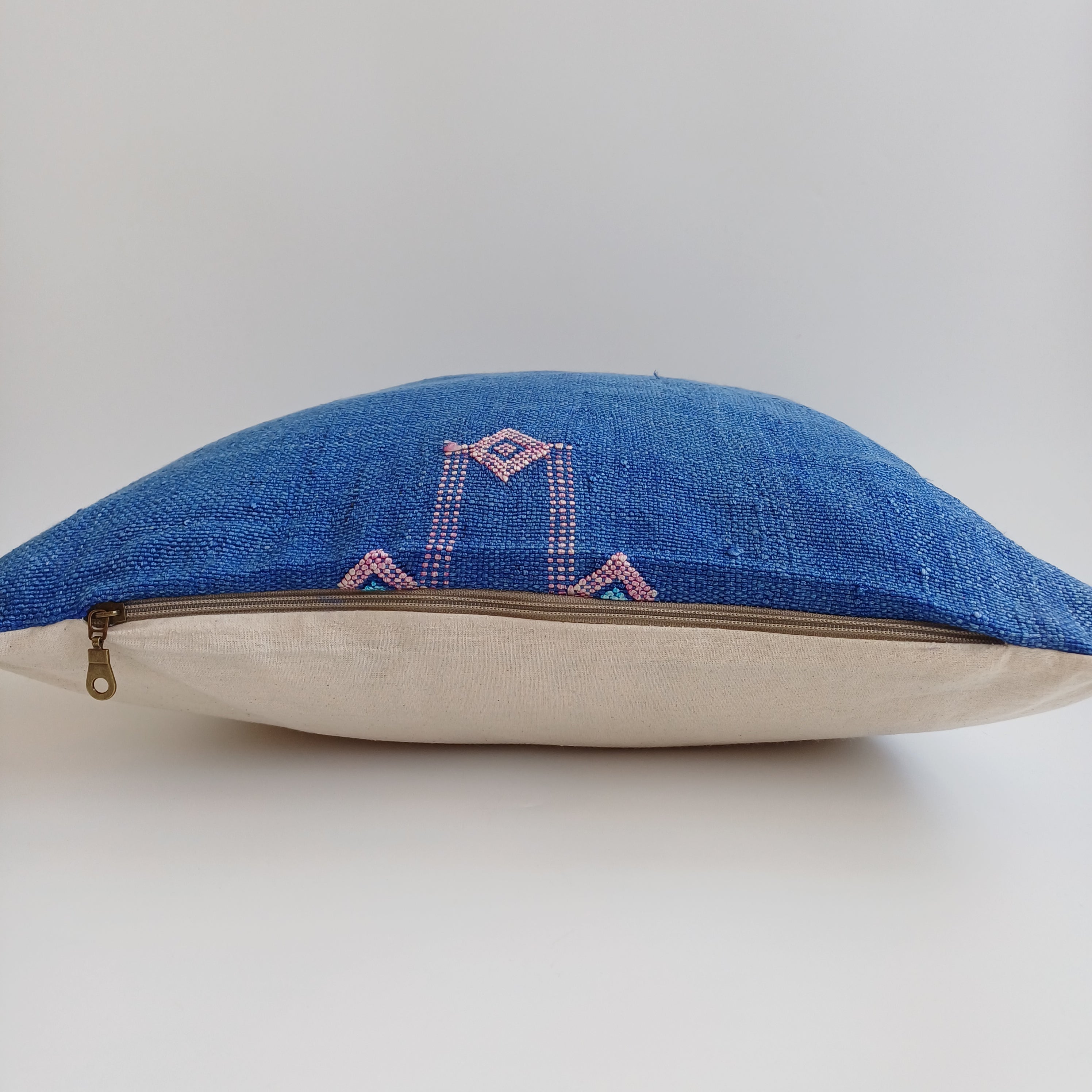 Moroccan Handmade Royal Blue Cactus Silk Cushion Cover 20''x20'' / 50x50 CM