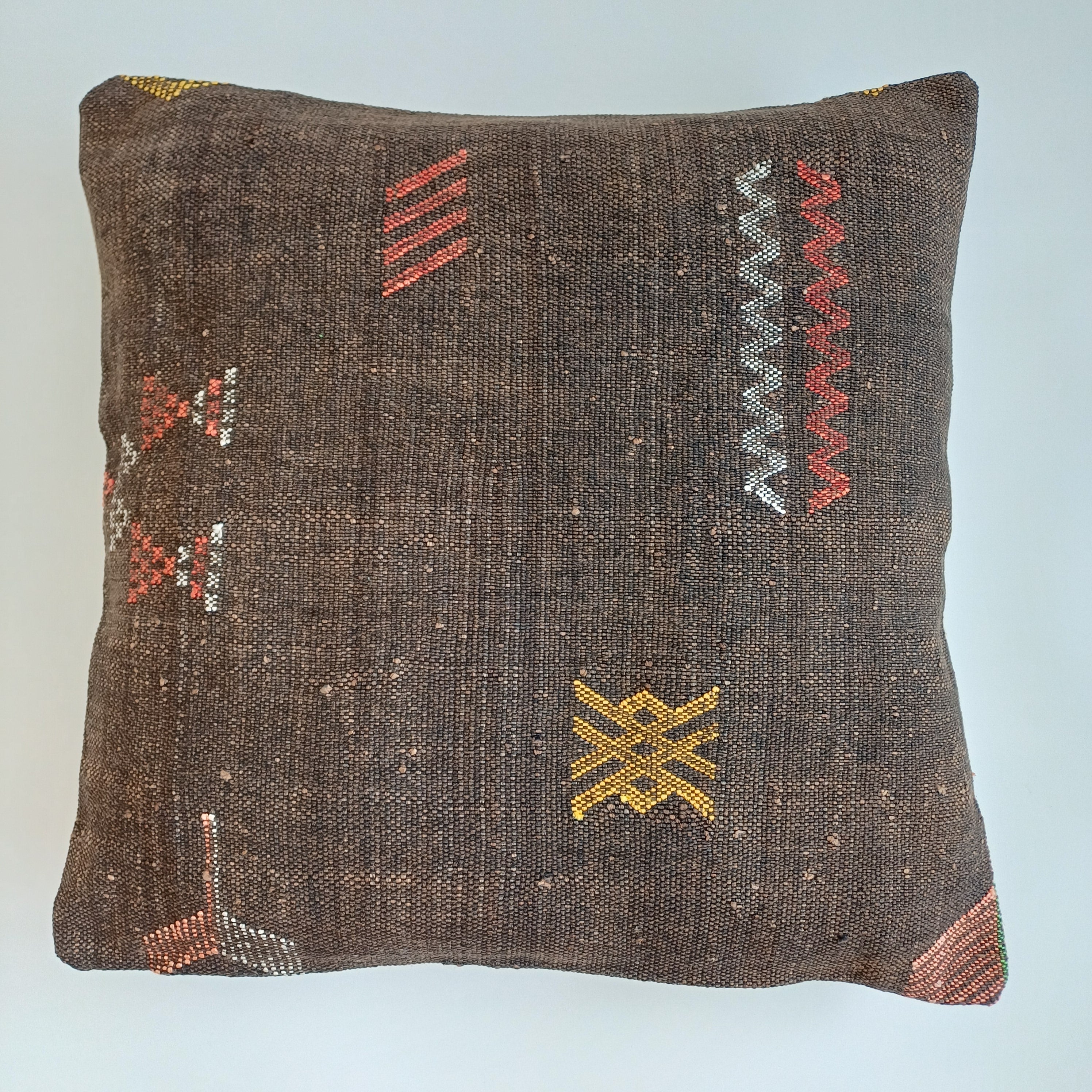Moroccan Handmade Charcoal Brown Cactus Silk Cushion Cover 20''x20'' / 50x50 CM
