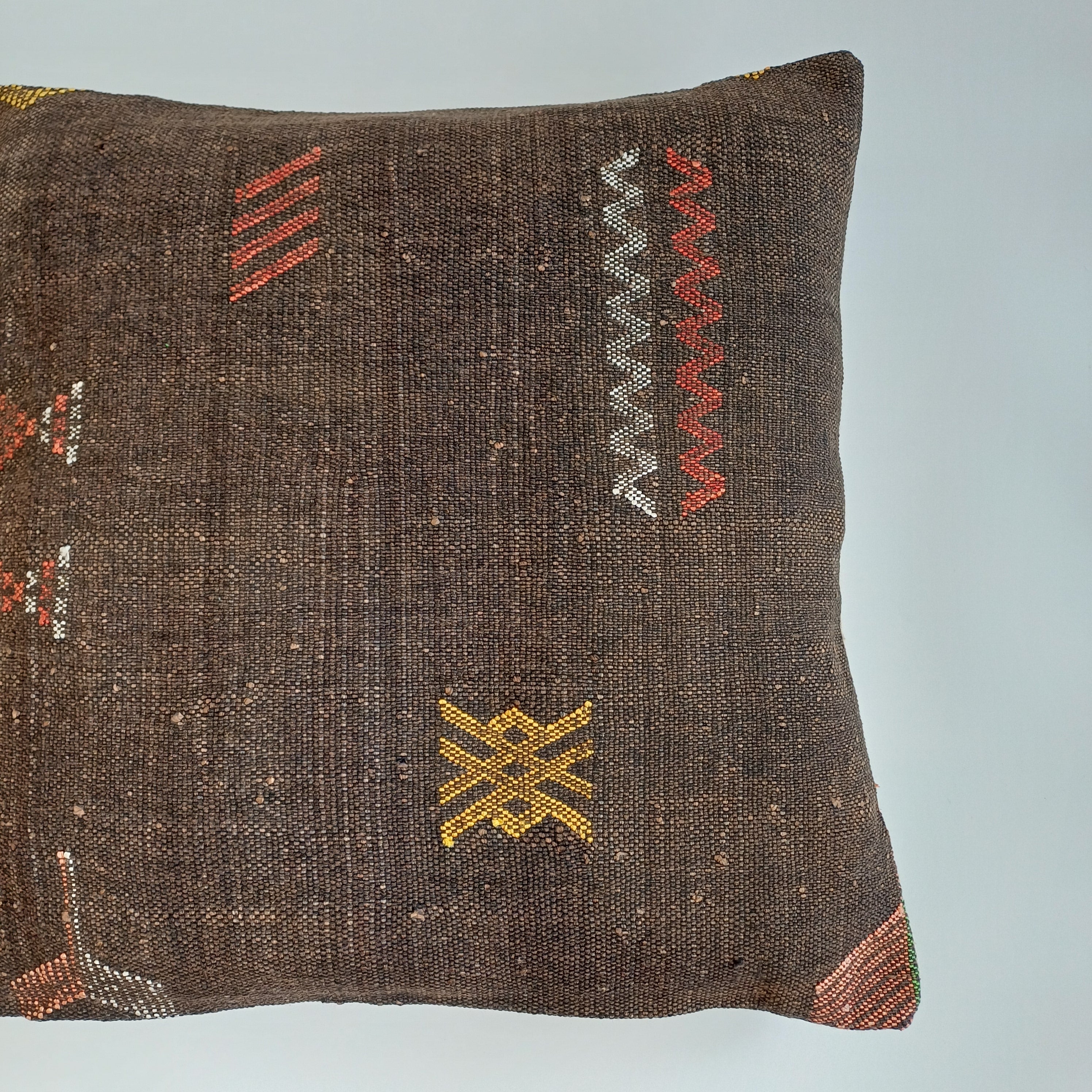 Moroccan Handmade Charcoal Brown Cactus Silk Cushion Cover 20''x20'' / 50x50 CM