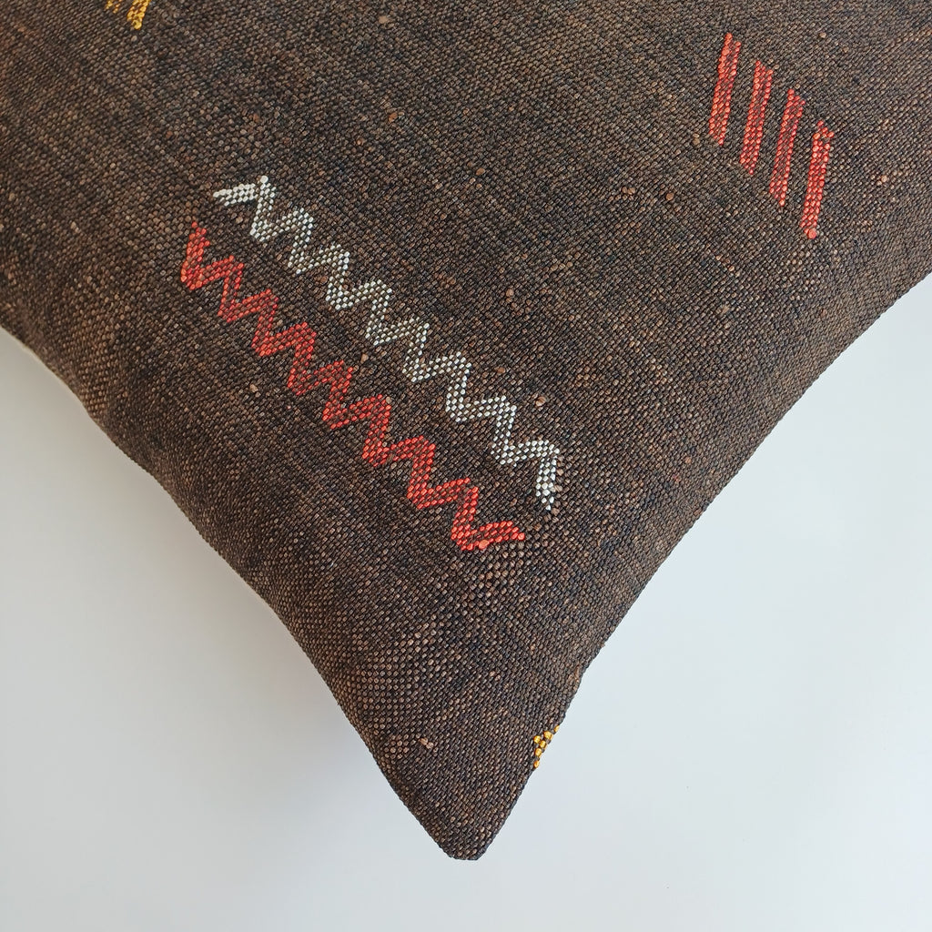 Moroccan Handmade Charcoal Brown Cactus Silk Cushion Cover 20''x20'' / 50x50 CM