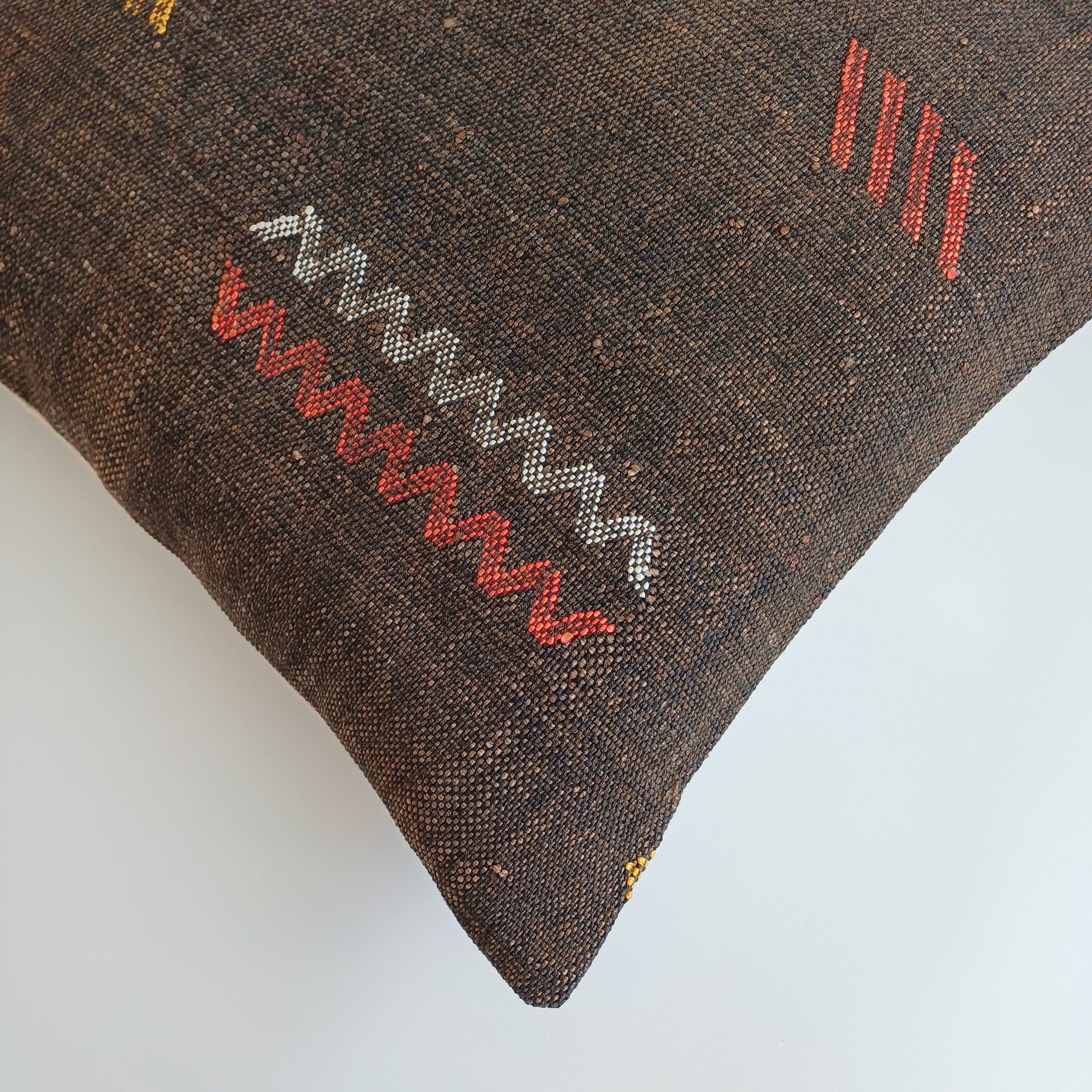 Moroccan Handmade Charcoal Brown Cactus Silk Cushion Cover 20''x20'' / 50x50 CM