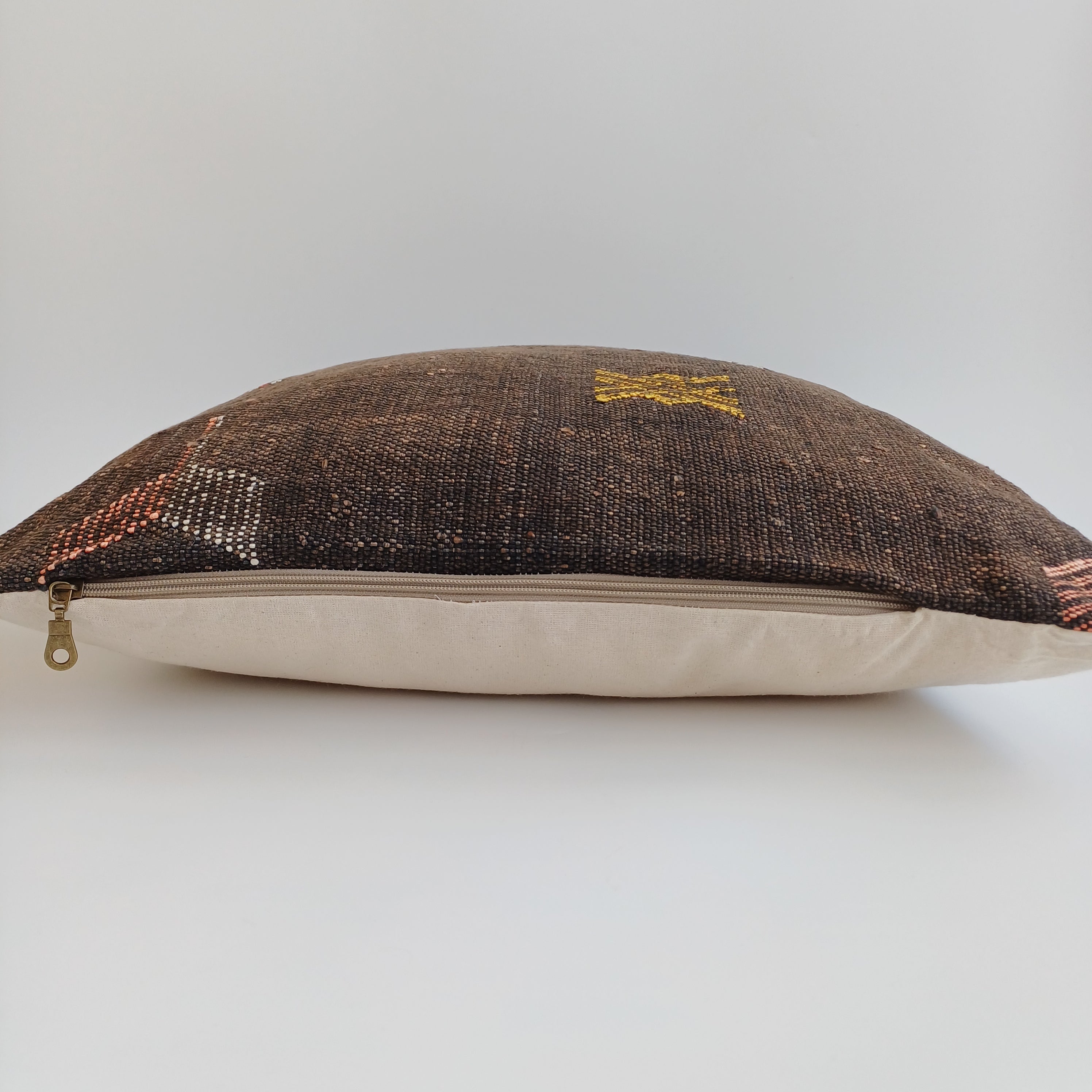 Moroccan Handmade Charcoal Brown Cactus Silk Cushion Cover 20''x20'' / 50x50 CM