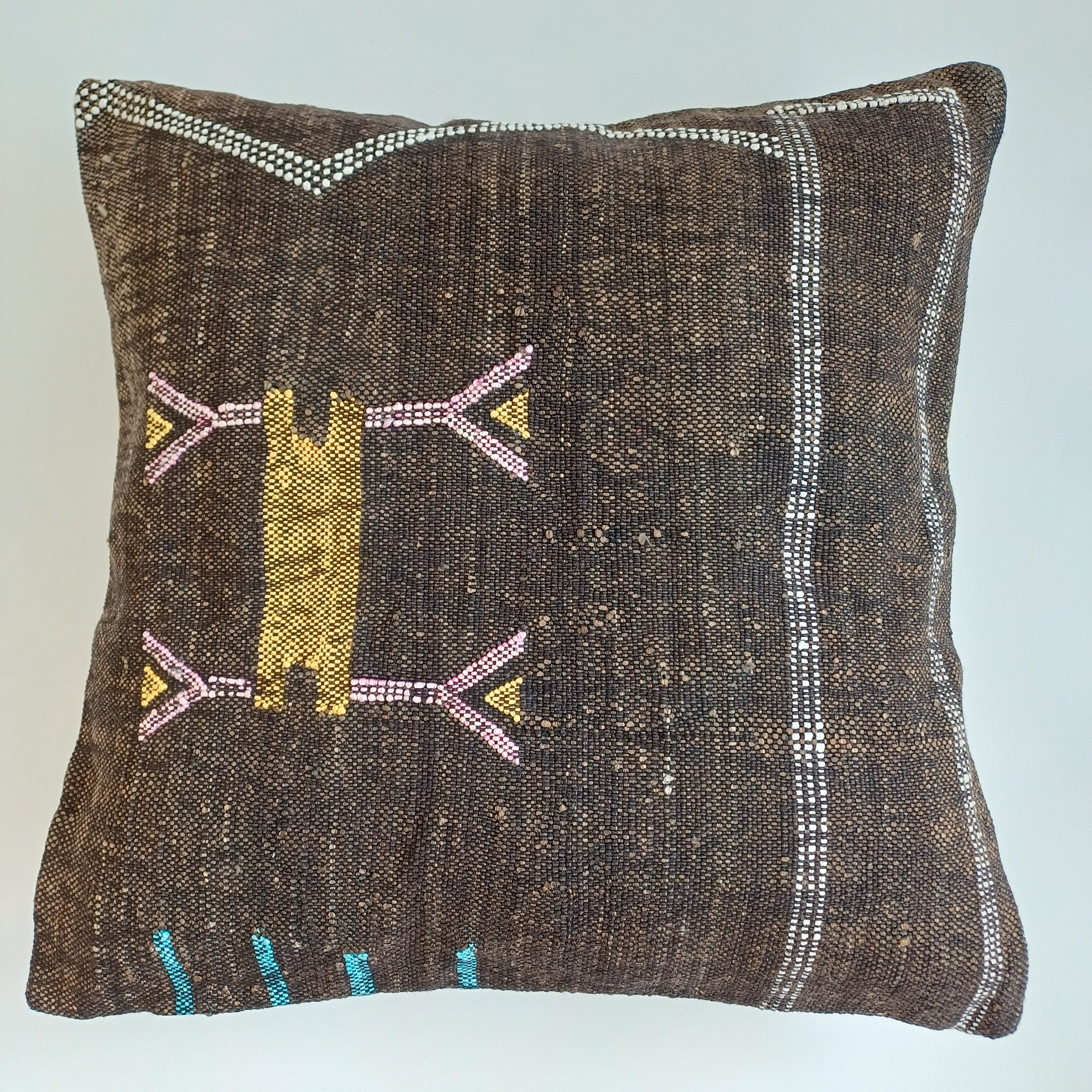 Moroccan Handmade Charcoal Brown Cactus Silk Cushion Cover 20''x20'' / 50x50 CM