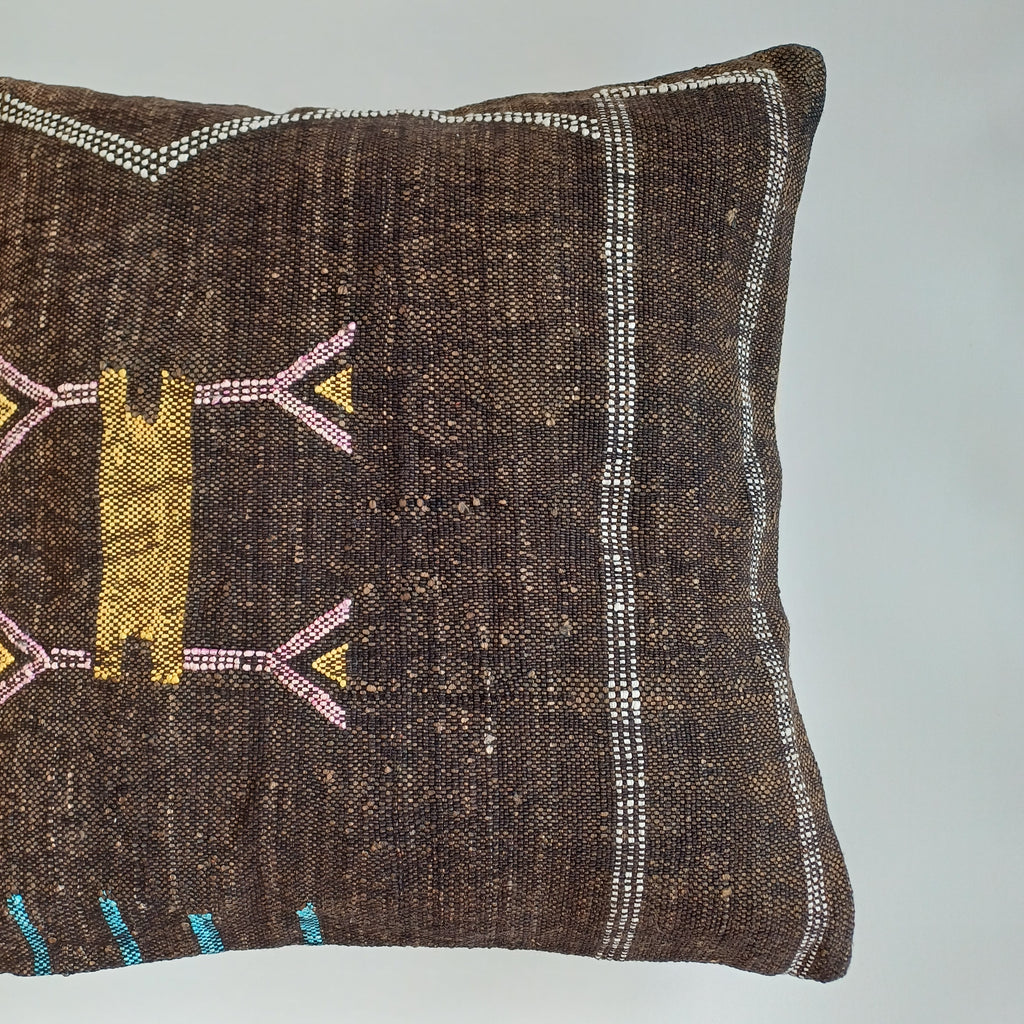 Moroccan Handmade Charcoal Brown Cactus Silk Cushion Cover 20''x20'' / 50x50 CM