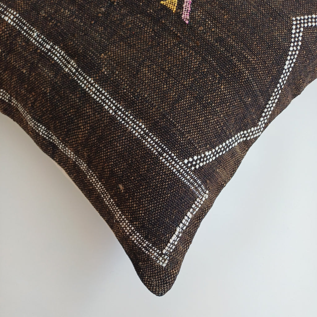 Moroccan Handmade Charcoal Brown Cactus Silk Cushion Cover 20''x20'' / 50x50 CM