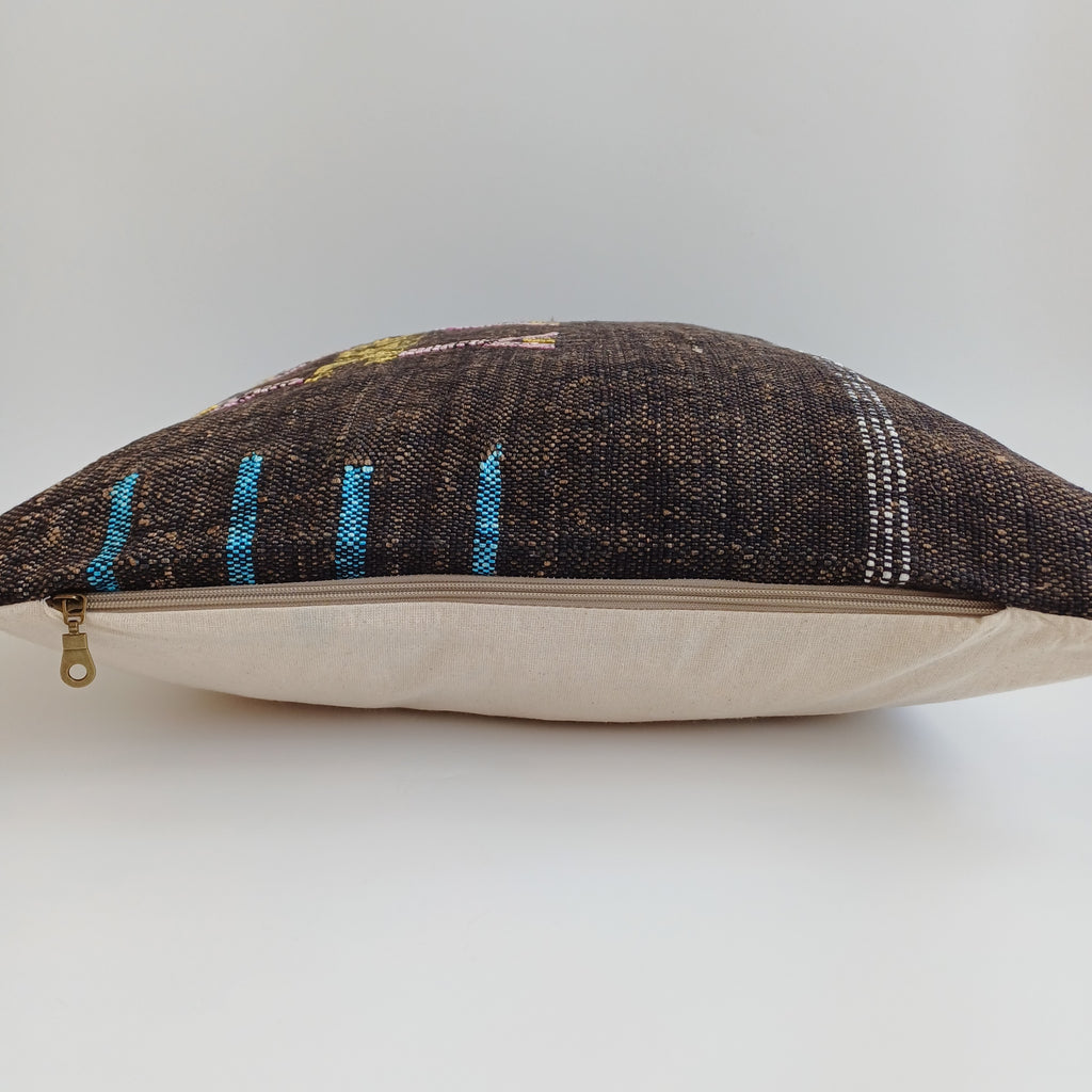 Moroccan Handmade Charcoal Brown Cactus Silk Cushion Cover 20''x20'' / 50x50 CM