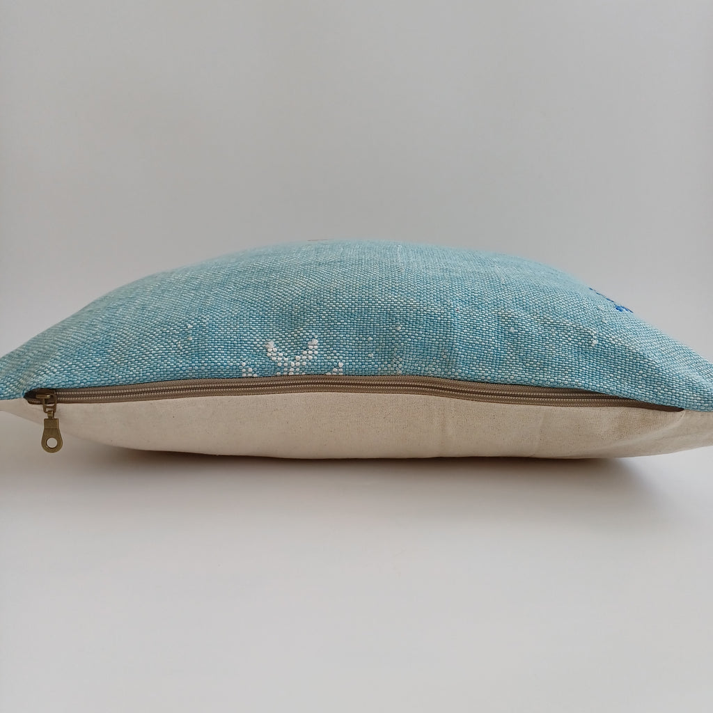 Moroccan Handmade Teal Blue Cactus Silk Cushion Cover 20''x20'' / 50x50 CM