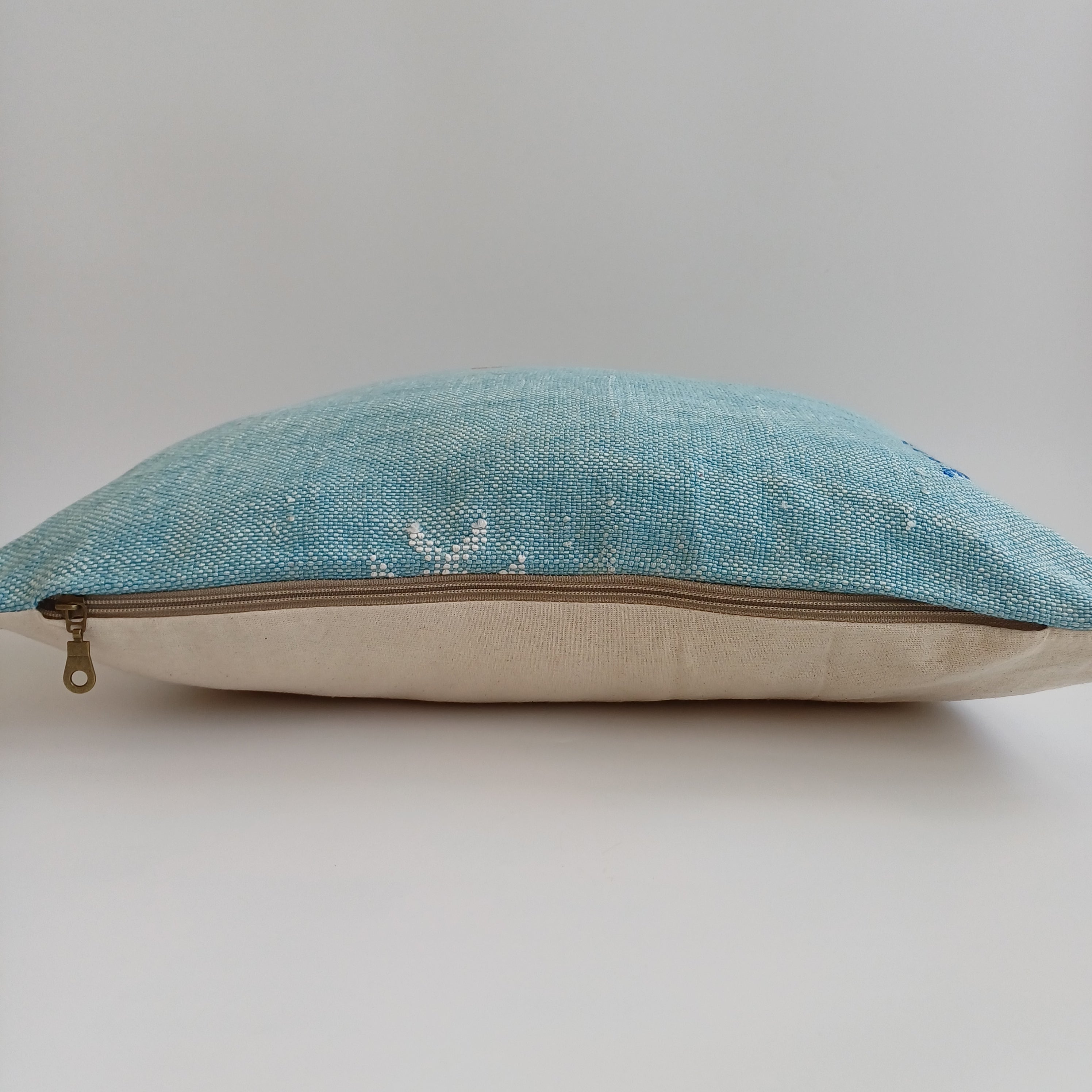 Moroccan Handmade Teal Blue Cactus Silk Cushion Cover 20''x20'' / 50x50 CM