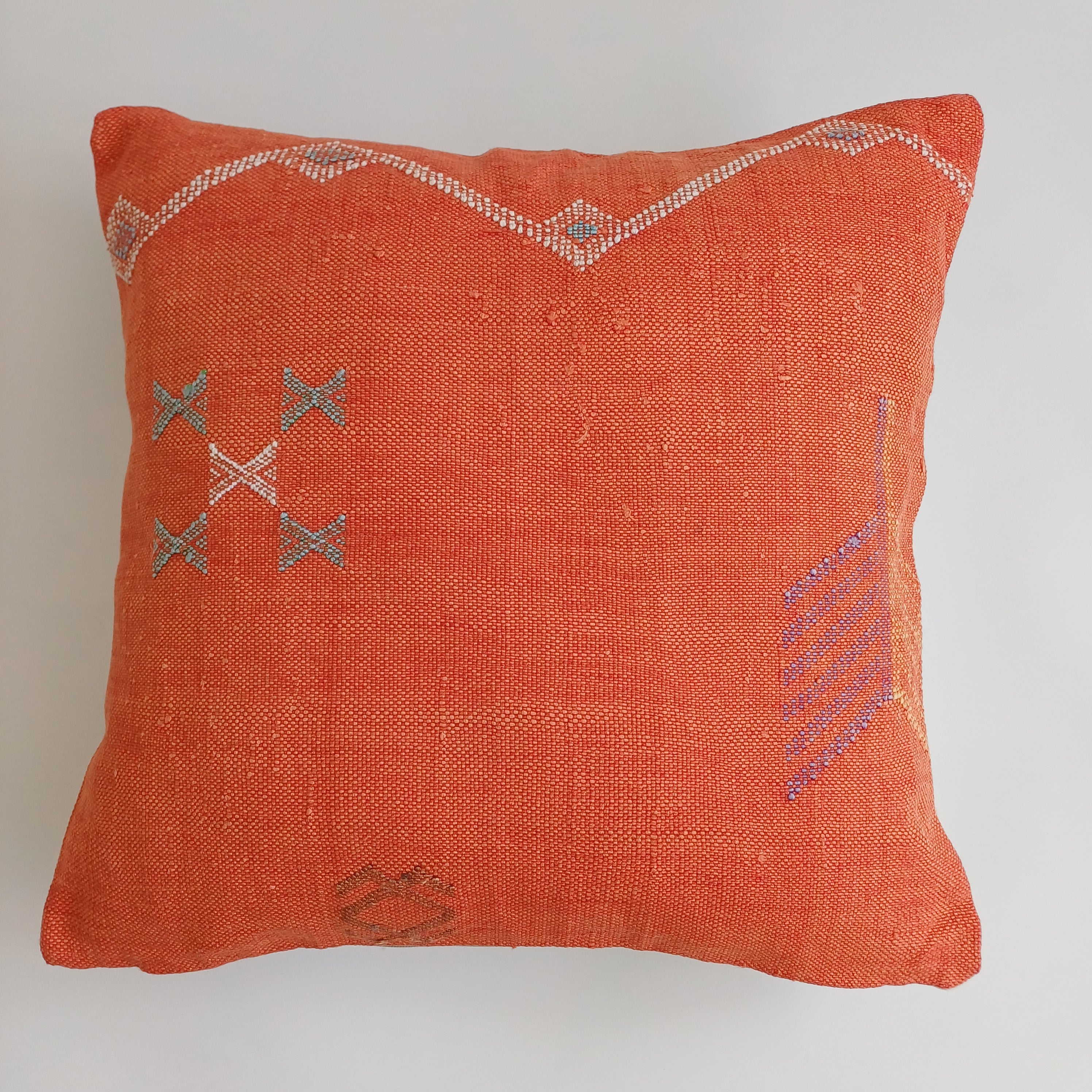 Moroccan Handmade Orange Red Cactus Silk Cushion Cover 20''x20'' / 50x50 CM