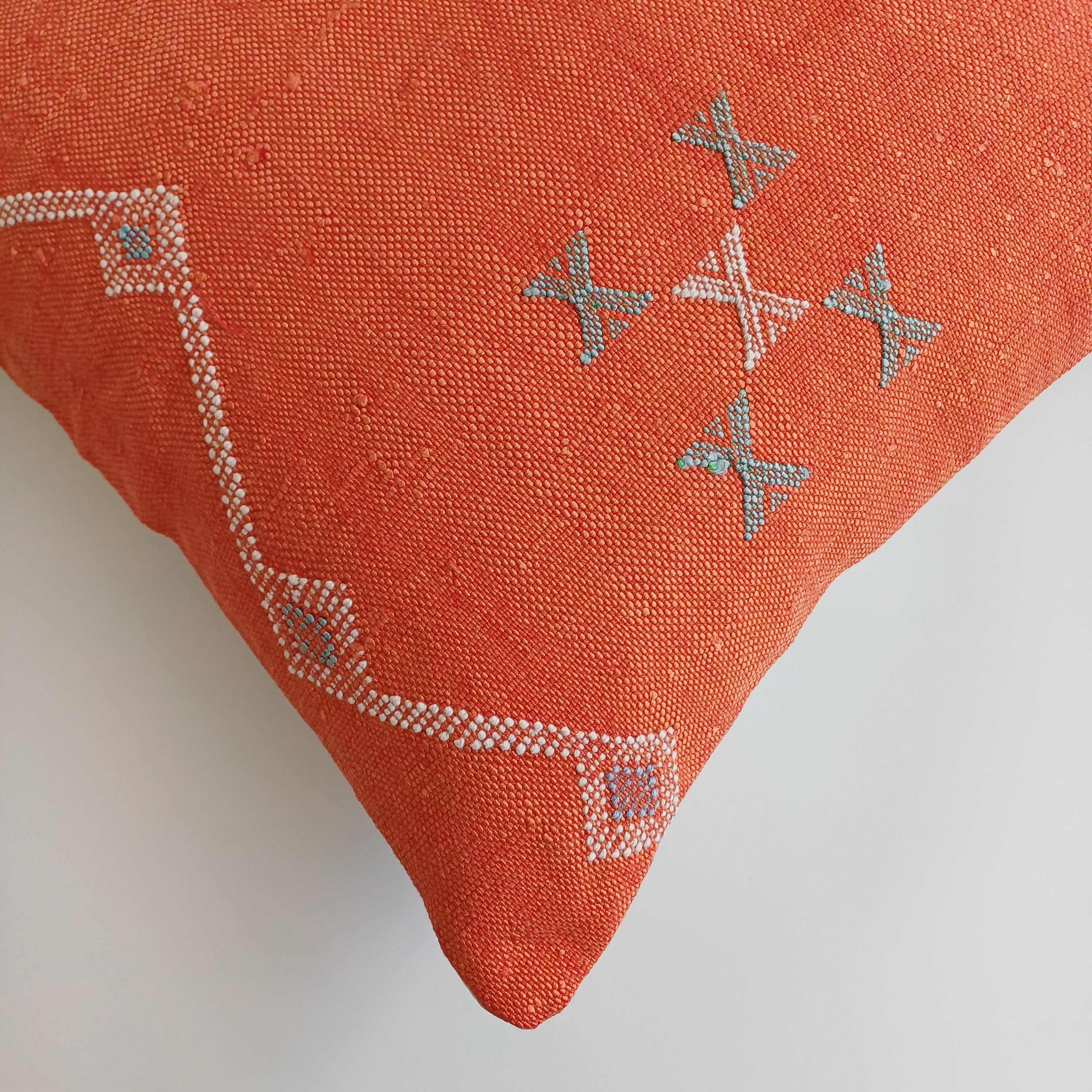 Moroccan Handmade Orange Red Cactus Silk Cushion Cover 20''x20'' / 50x50 CM