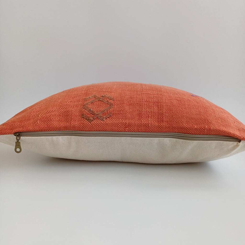 Moroccan Handmade Orange Red Cactus Silk Cushion Cover 20''x20'' / 50x50 CM