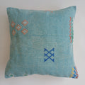 Moroccan Handmade Teal Blue Cactus Silk Cushion Cover 20''x20'' / 50x50 CM