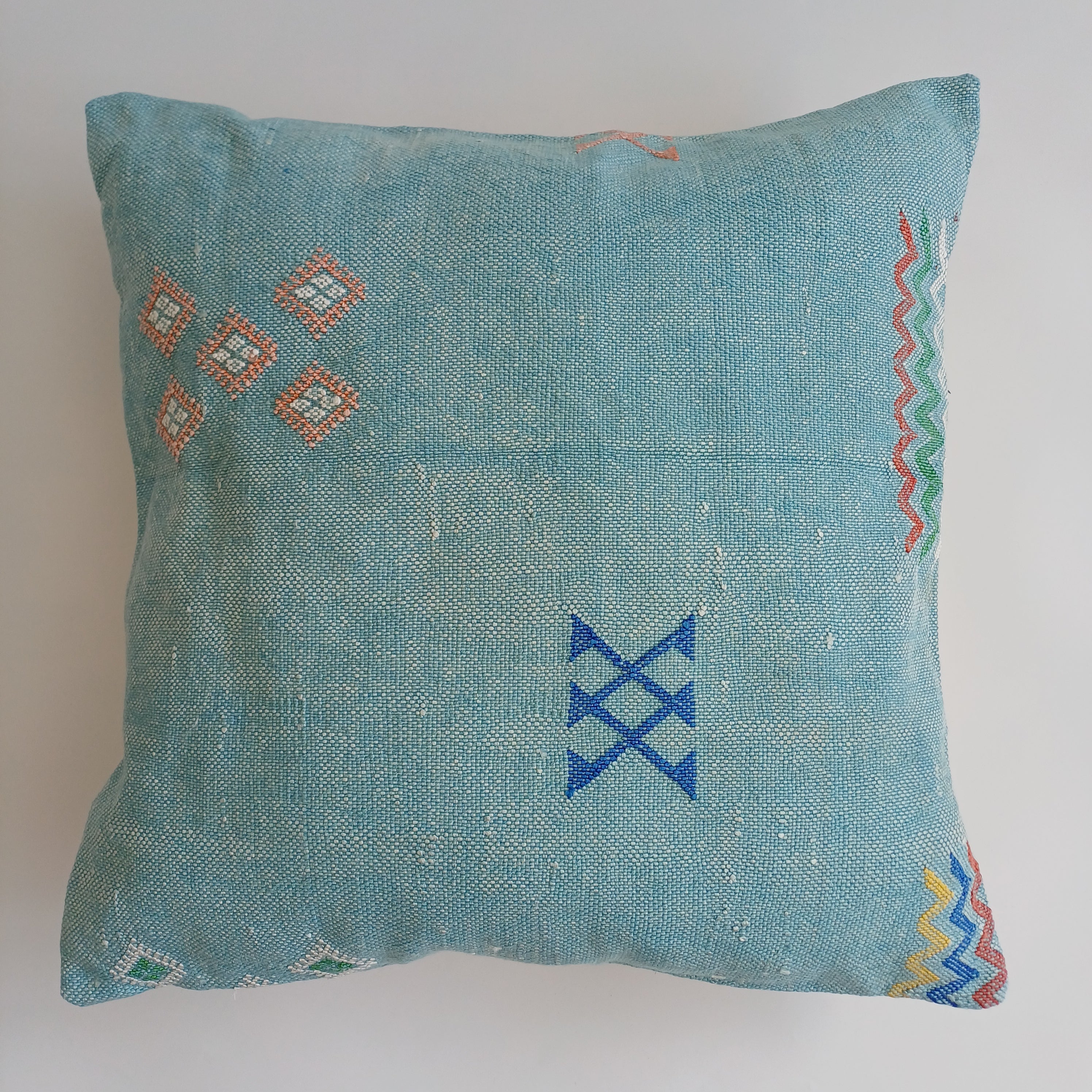 Moroccan Handmade Teal Blue Cactus Silk Cushion Cover 20''x20'' / 50x50 CM