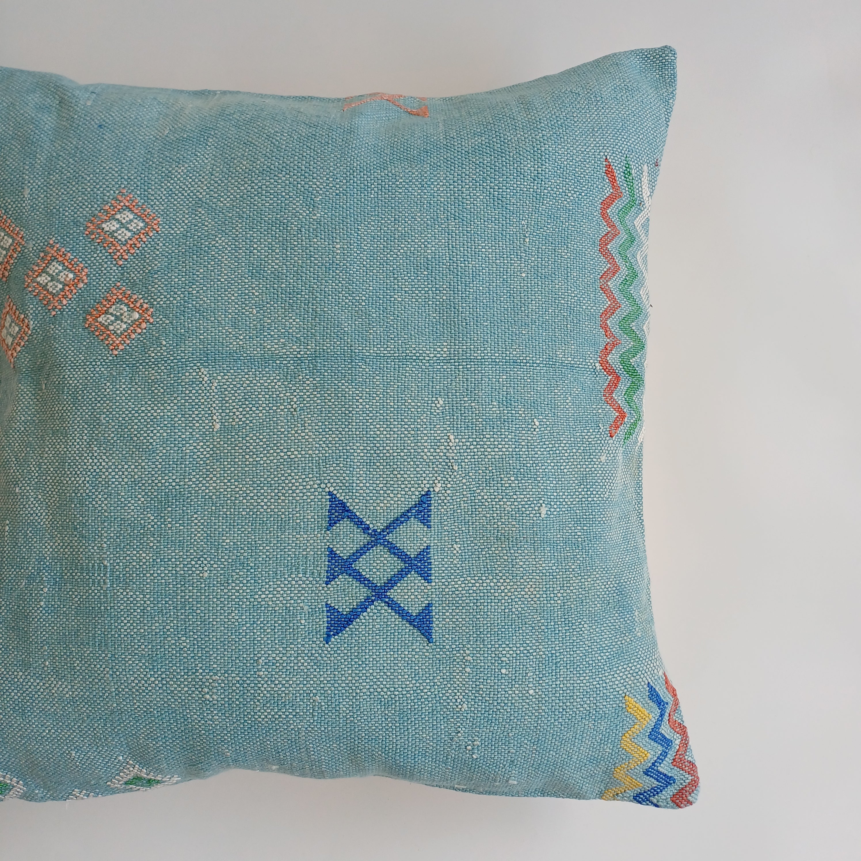 Moroccan Handmade Teal Blue Cactus Silk Cushion Cover 20''x20'' / 50x50 CM