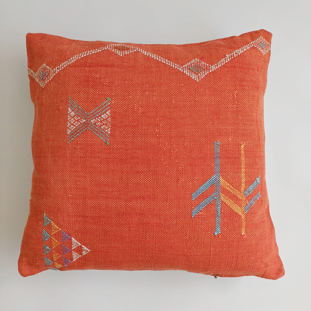 Moroccan Handmade Orange Red Cactus Silk Cushion Cover 20''x20'' / 50x50 CM