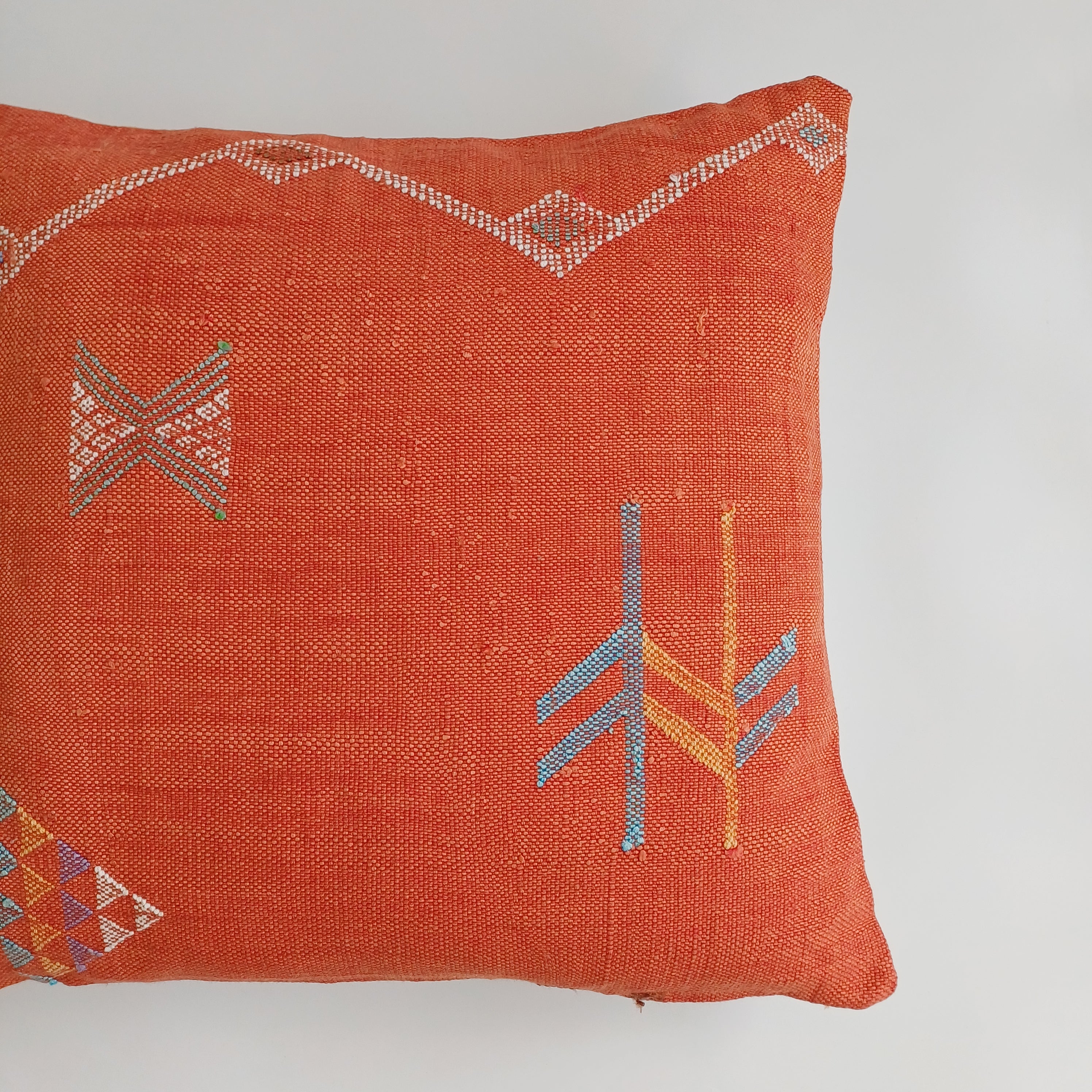 Moroccan Handmade Orange Red Cactus Silk Cushion Cover 20''x20'' / 50x50 CM