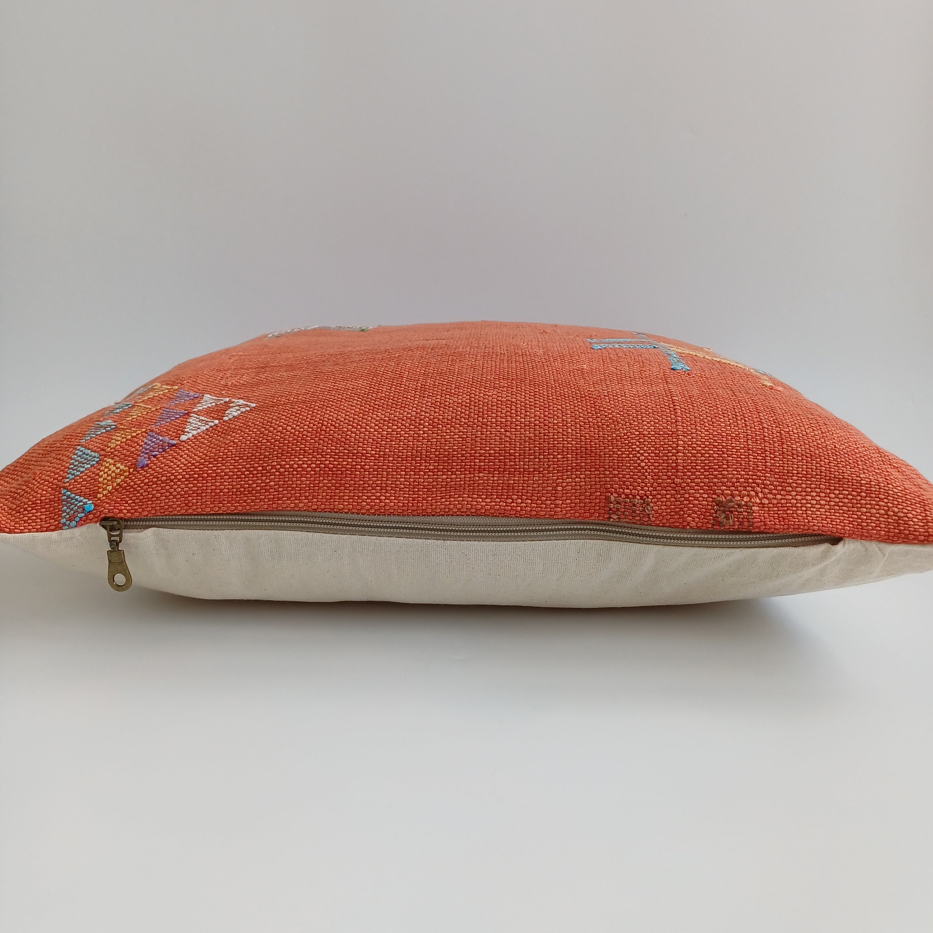Moroccan Handmade Orange Red Cactus Silk Cushion Cover 20''x20'' / 50x50 CM