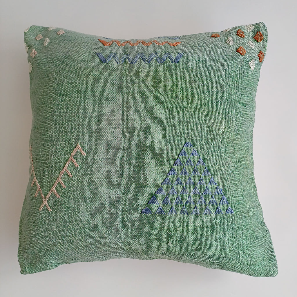 Moroccan Handmade Sage Green Cactus Silk Cushion Cover 20''x20'' / 50x50 CM
