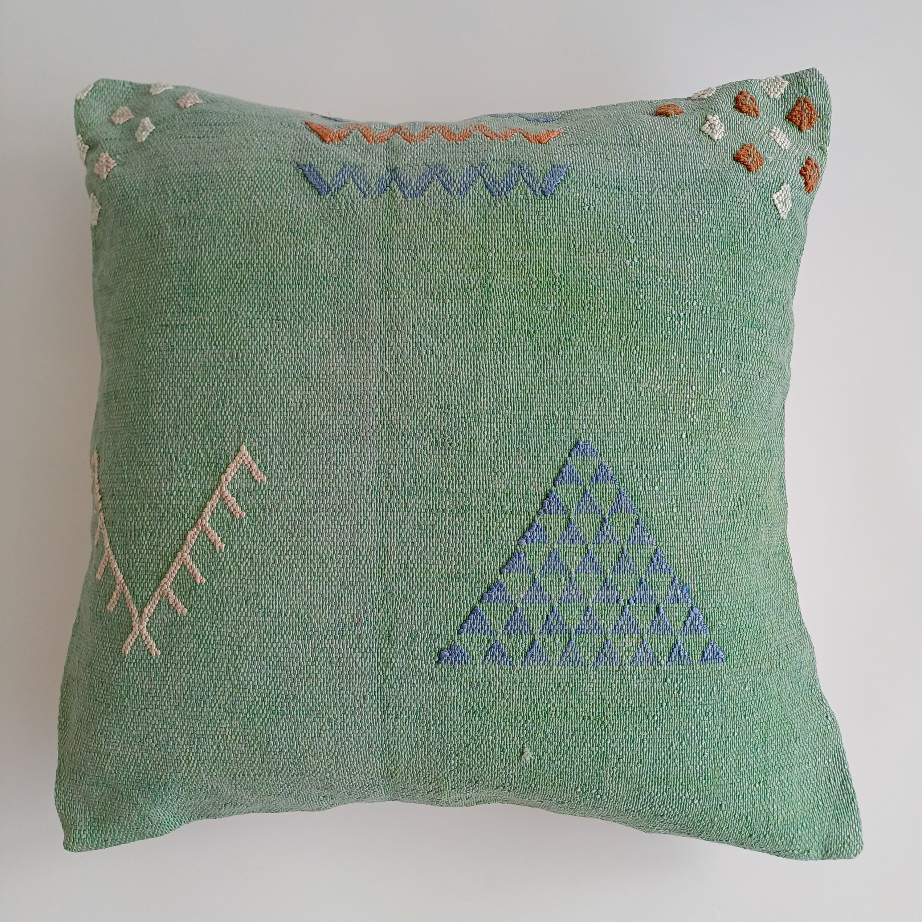 Moroccan Handmade Sage Green Cactus Silk Cushion Cover 20''x20'' / 50x50 CM