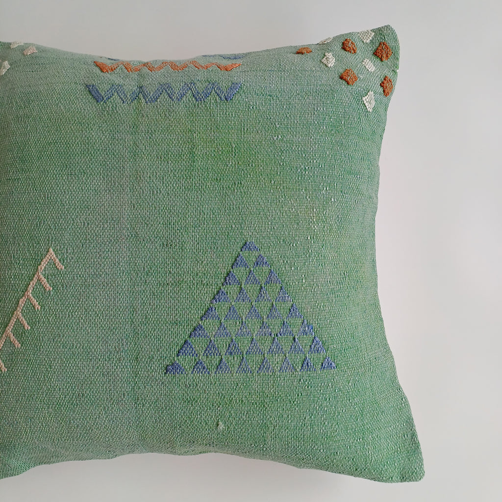 Moroccan Handmade Sage Green Cactus Silk Cushion Cover 20''x20'' / 50x50 CM