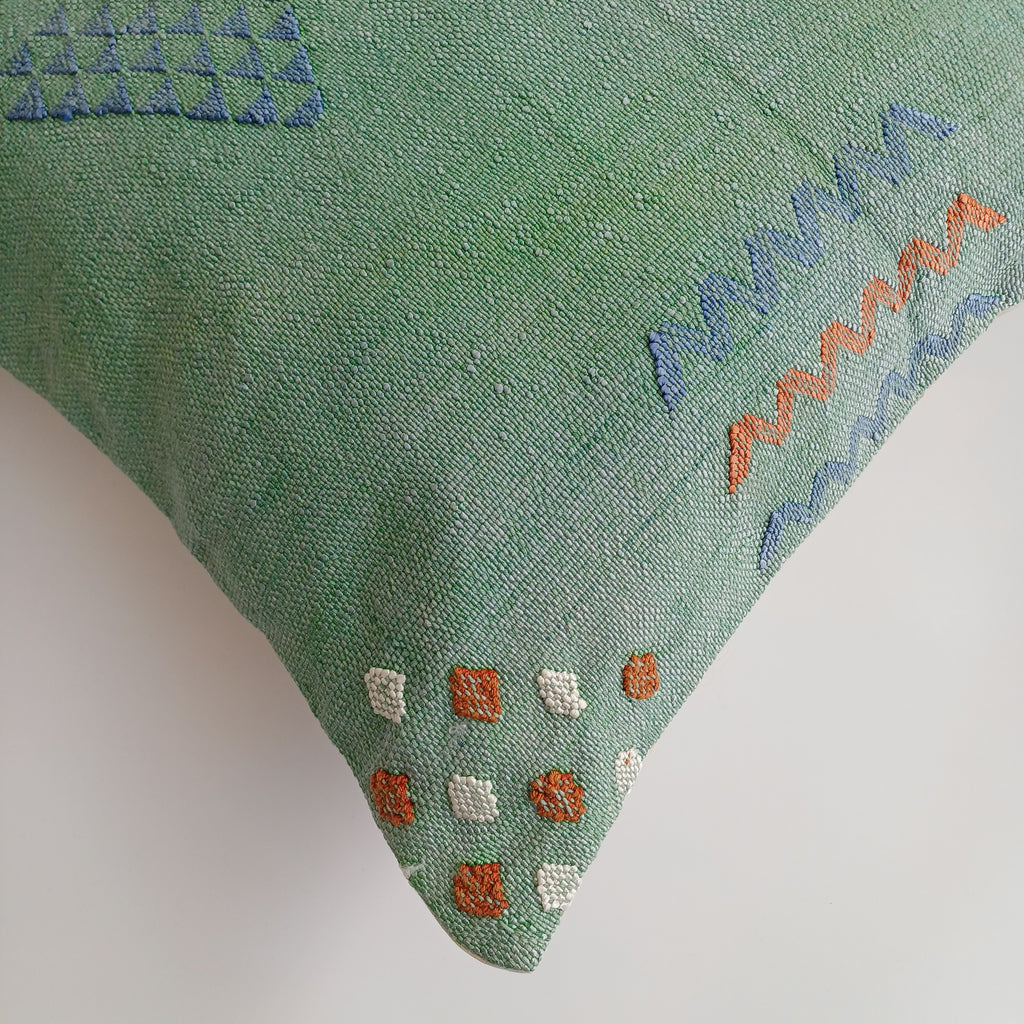 Moroccan Handmade Sage Green Cactus Silk Cushion Cover 20''x20'' / 50x50 CM