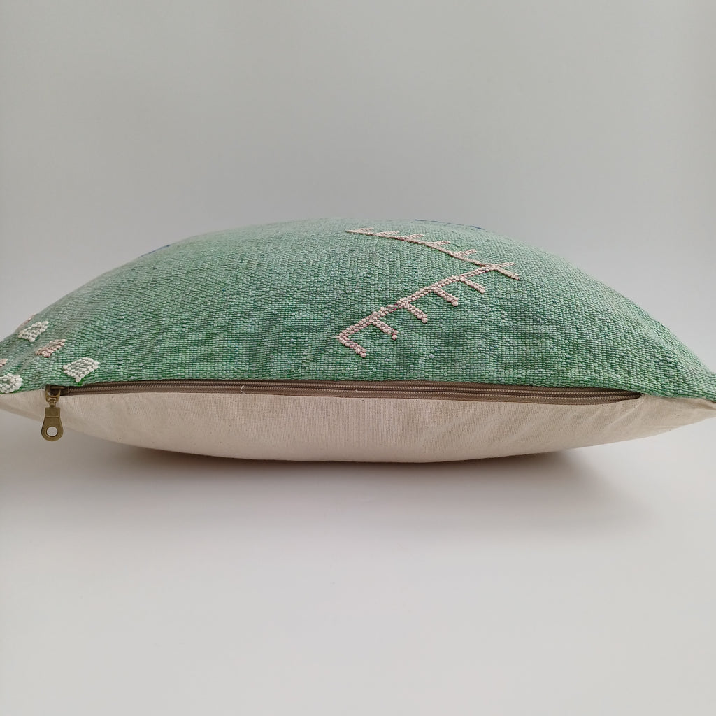 Moroccan Handmade Sage Green Cactus Silk Cushion Cover 20''x20'' / 50x50 CM