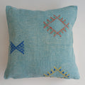 Moroccan Handmade Teal Blue Cactus Silk Cushion Cover 20''x20'' / 50x50 CM