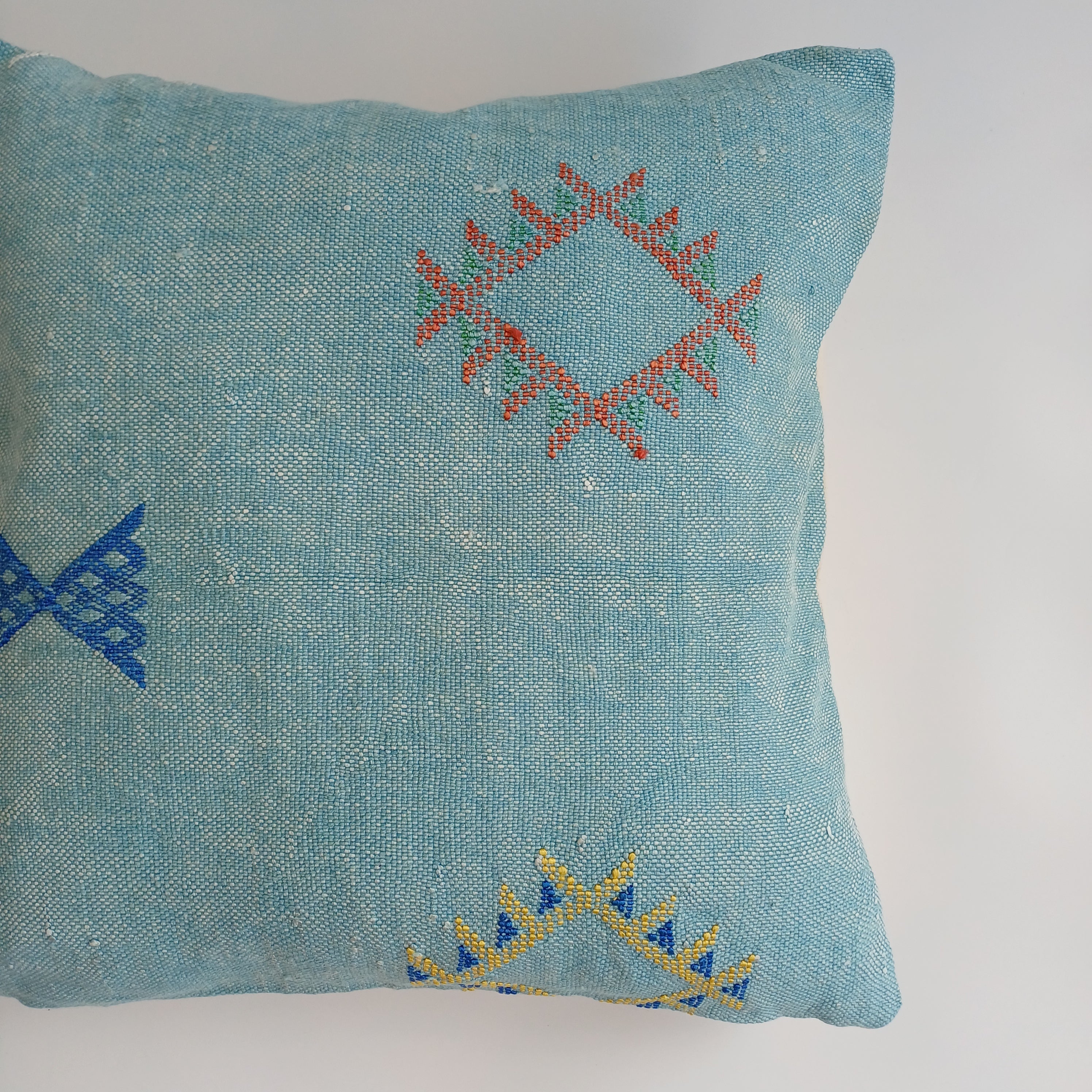 Moroccan Handmade Teal Blue Cactus Silk Cushion Cover 20''x20'' / 50x50 CM