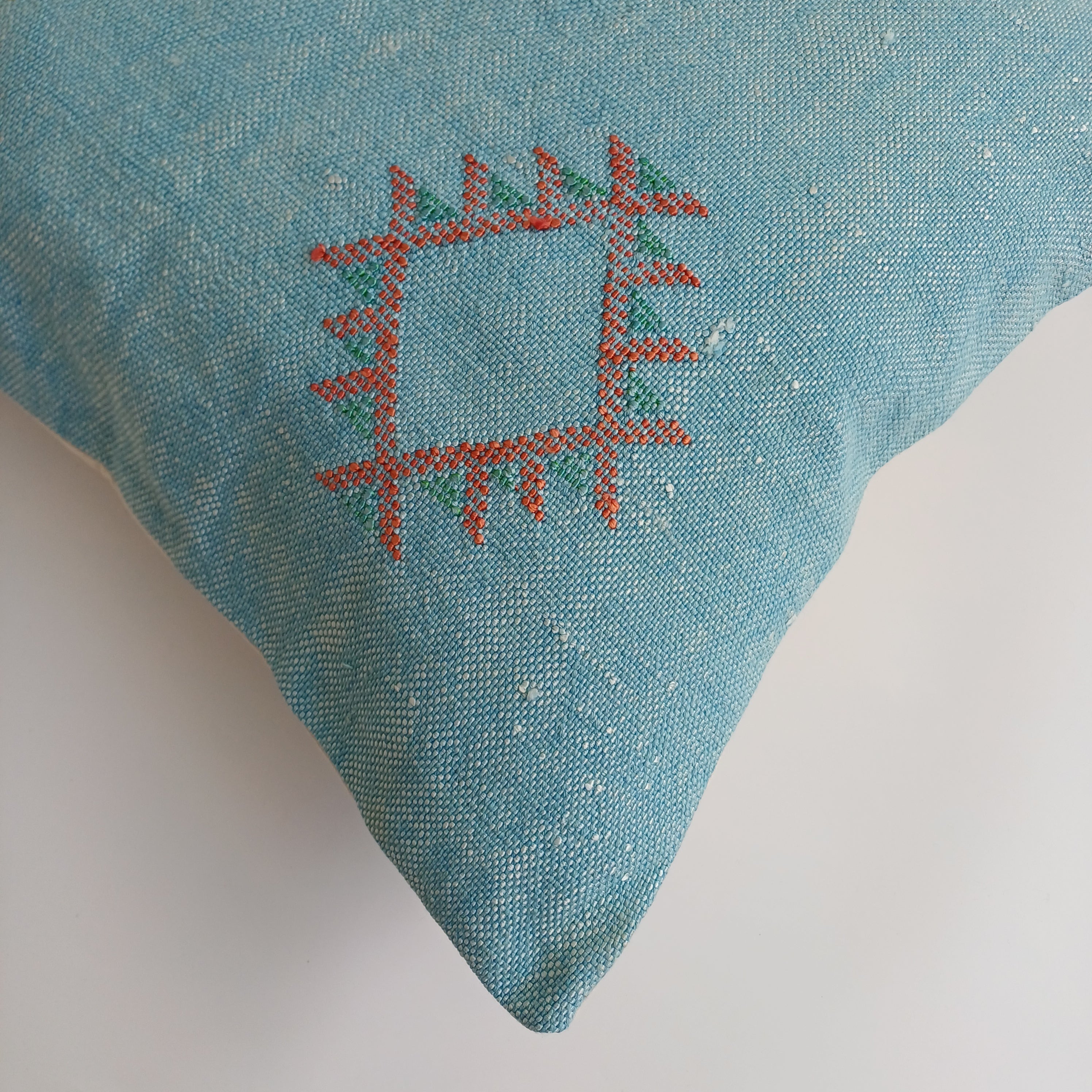 Moroccan Handmade Teal Blue Cactus Silk Cushion Cover 20''x20'' / 50x50 CM