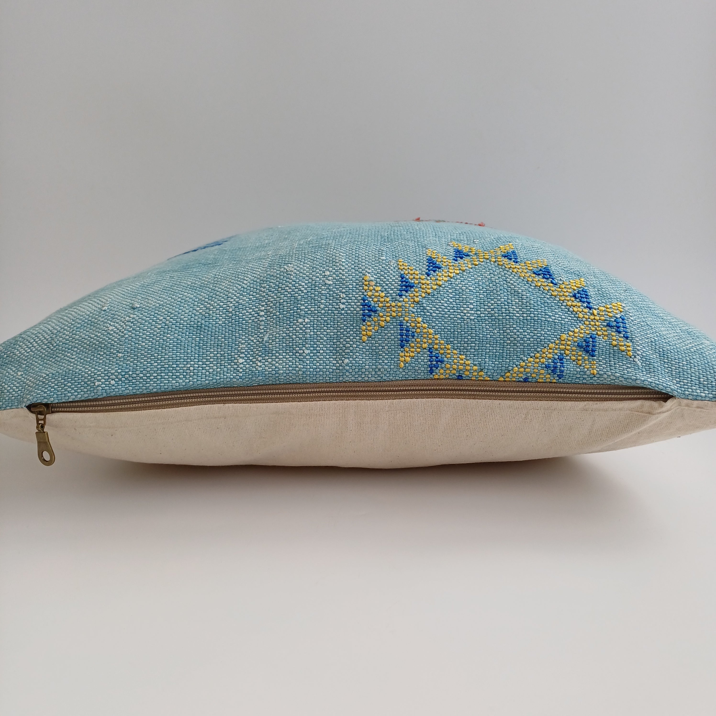 Moroccan Handmade Teal Blue Cactus Silk Cushion Cover 20''x20'' / 50x50 CM