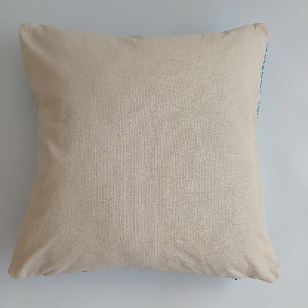 Moroccan Handmade Teal Blue Cactus Silk Cushion Cover 20''x20'' / 50x50 CM