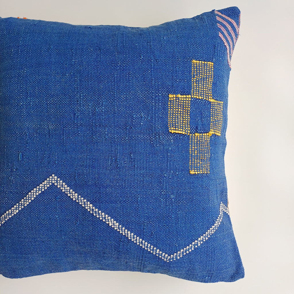 Moroccan Handmade Royal Blue Cactus Silk Cushion Cover 20''x20'' / 50x50 CM