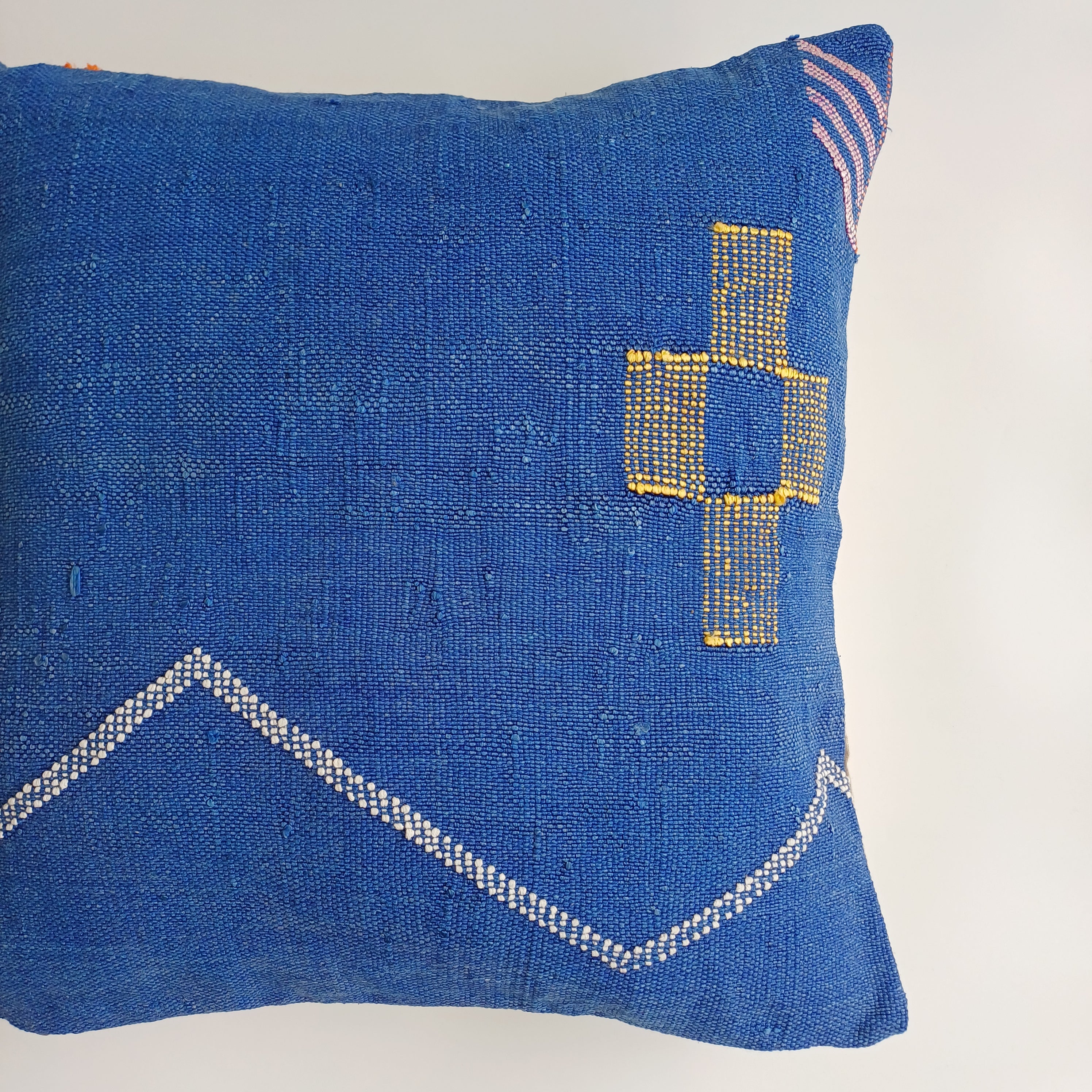 Moroccan Handmade Royal Blue Cactus Silk Cushion Cover 20''x20'' / 50x50 CM